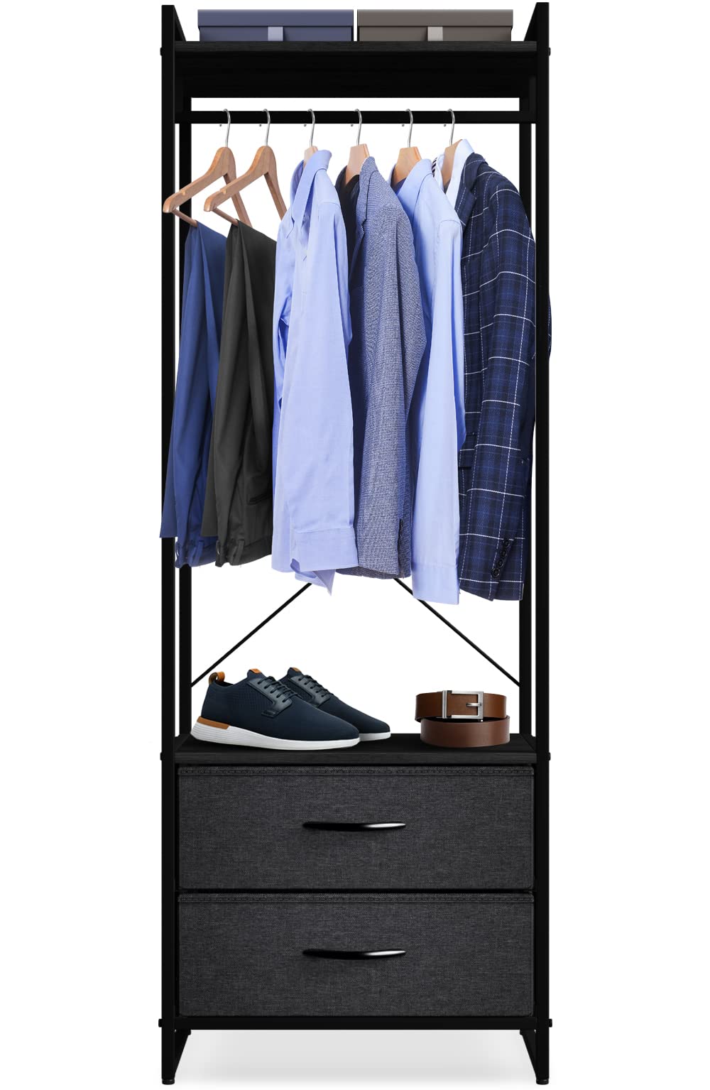 Sorbus Clothing Rack with Drawers - Clothes Stand Dresser - Wood Top, Steel Frame, & Fabric Drawers - Tall Closet Storage Organizer - Garment Rack for Hanging Shirts, Dresses, & Jackets - Image 4