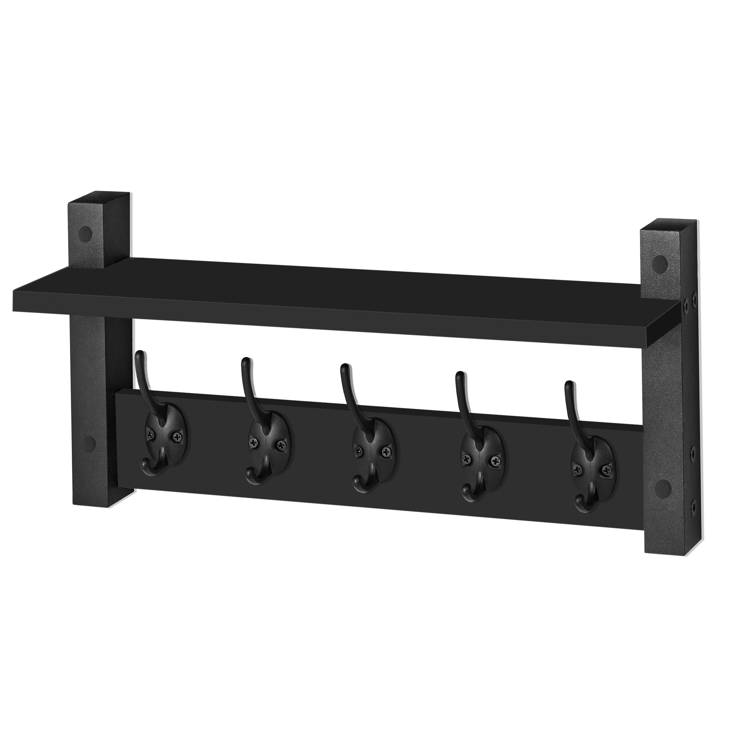Sorbus Coat Hooks Wall Mount with Shelf – 16 Inch Coat Rack Wall Mount with 5 Heavy Duty Hooks – Floating Wall Shelf with Hooks for Entryway, Bathroom, Bedroom, Kitchen, or Mudroom (Black) - Image 8