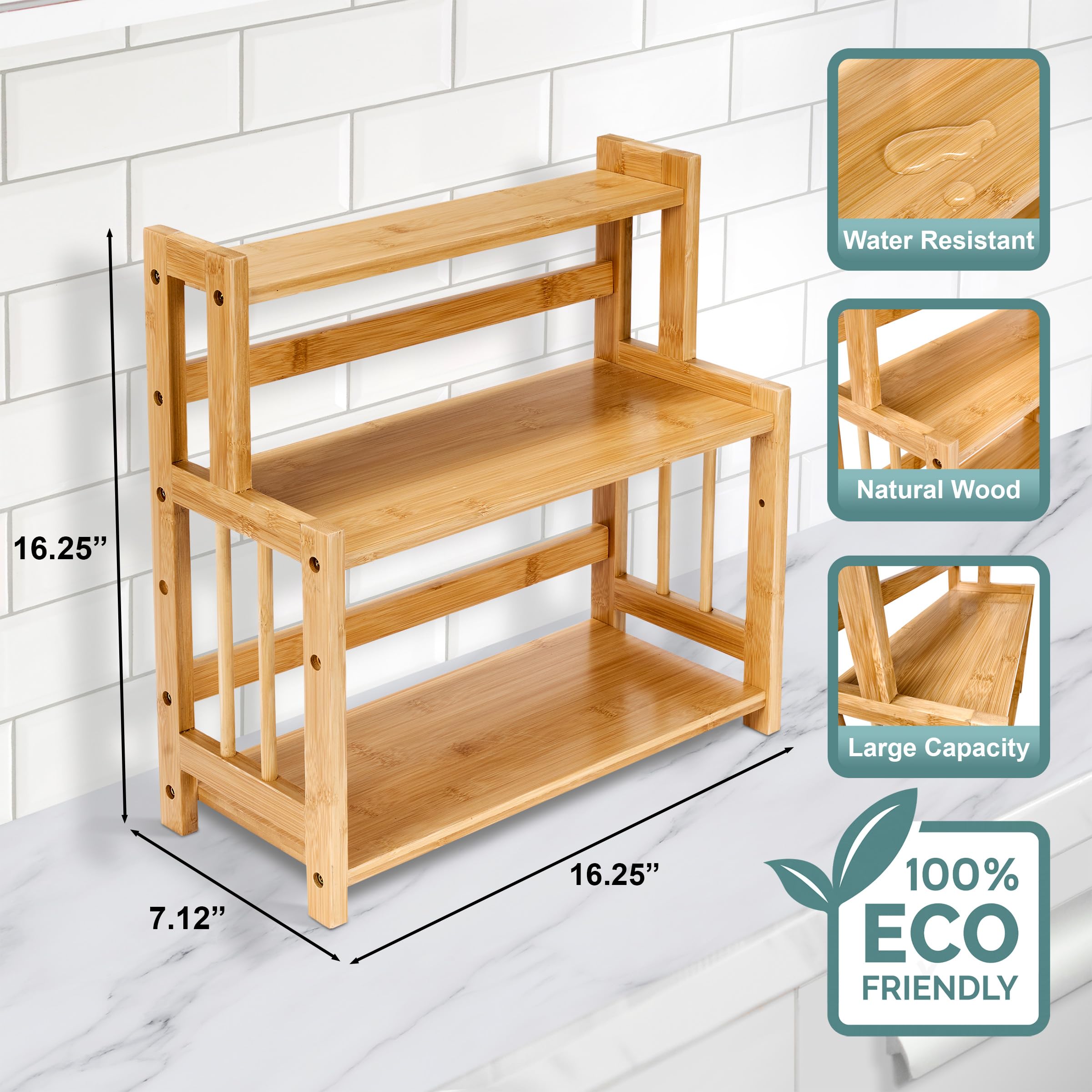 Sorbus Coffee Bar Organizer - Bamboo Wooden Storage Shelf for Kitchen Countertop - Coffee Station Accessories Rack for Mugs, Cream, Syrup, Cups, Spices, Kitchen Condiments (3-Tier) - Image 3