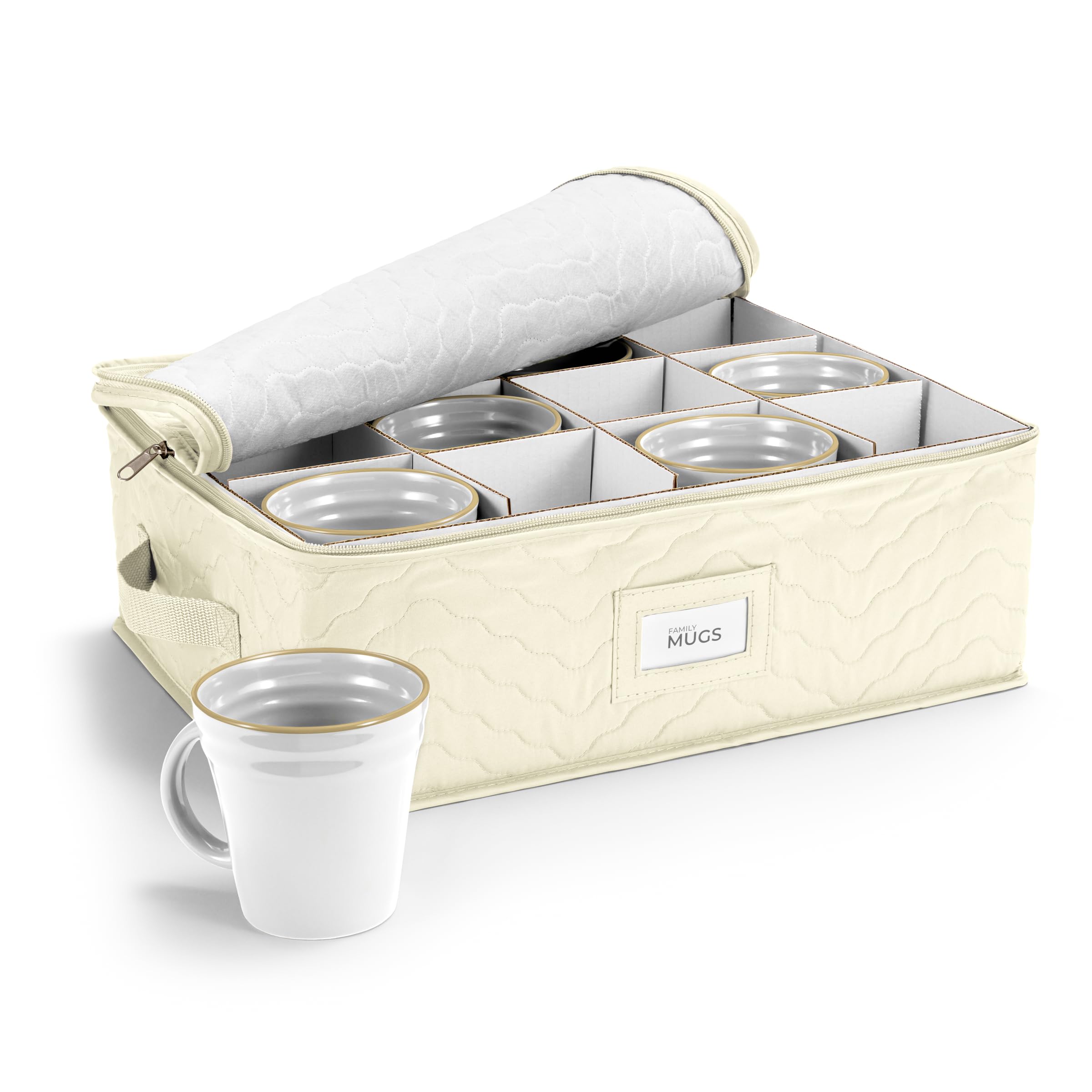 Sorbus Coffee Mug Organizer - Display Storage Case with Quilted Exterior, Label Windows, Handles & Dividers (Fits 12 Mugs)