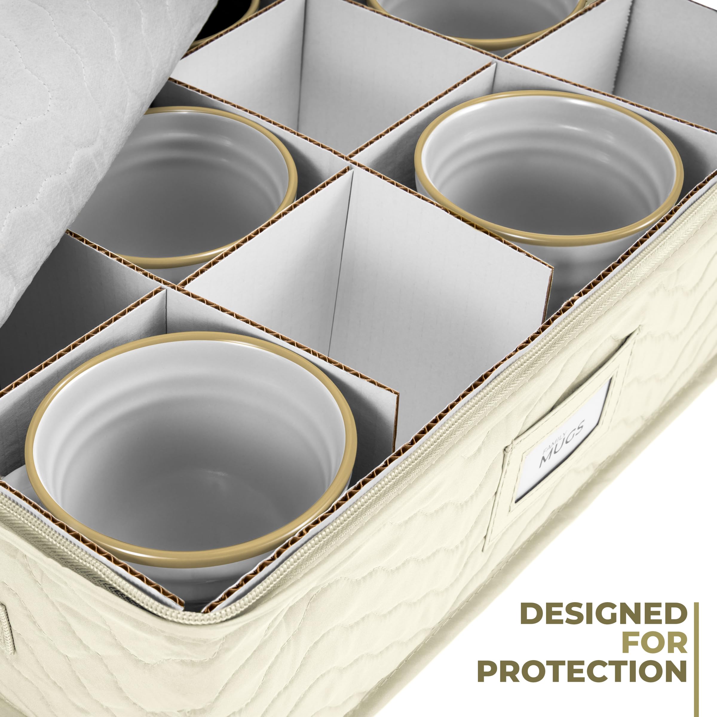 Sorbus Coffee Mug Organizer - Display Storage Case with Quilted Exterior, Label Windows, Handles & Dividers (Fits 12 Mugs) - Image 4