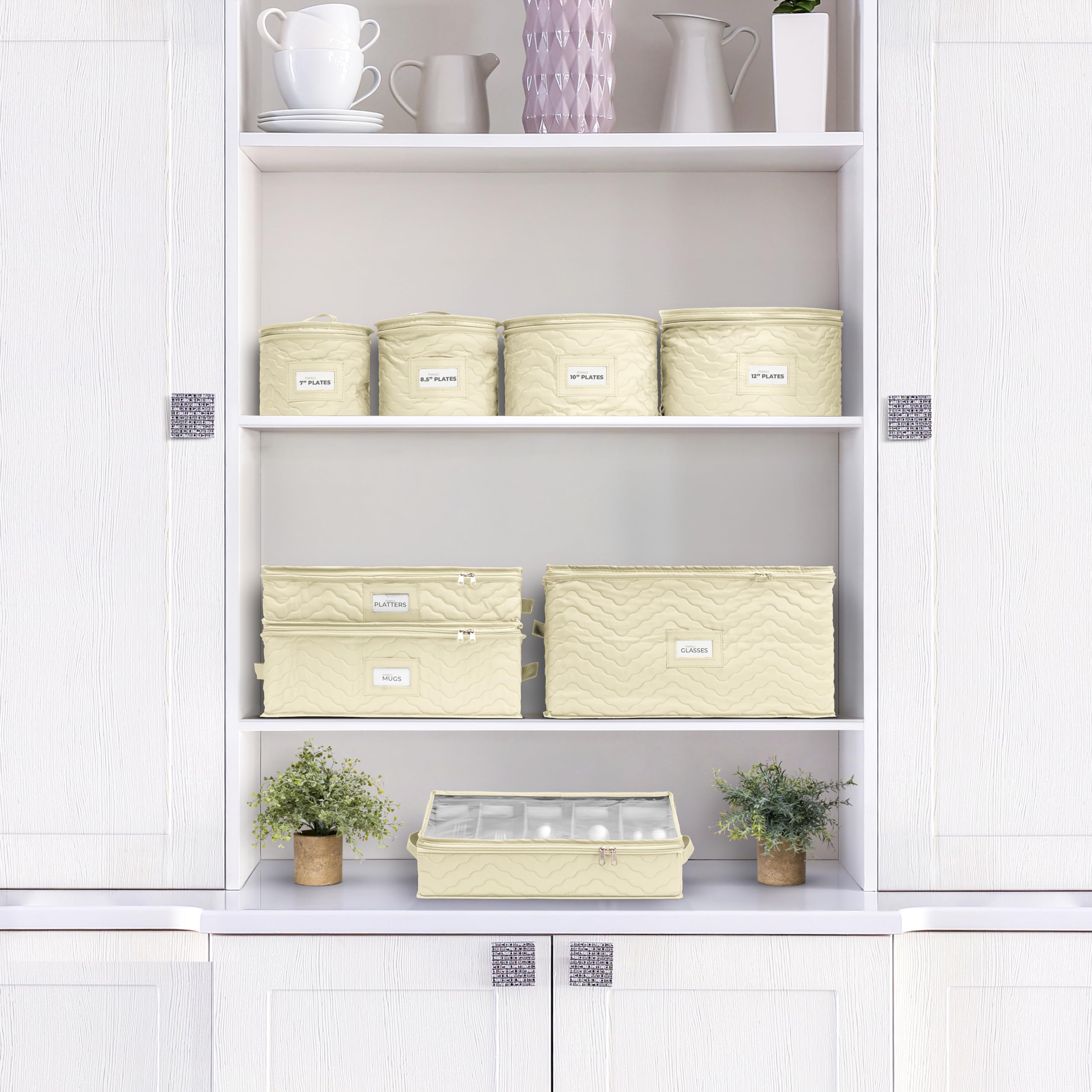 Sorbus Coffee Mug Organizer - Display Storage Case with Quilted Exterior, Label Windows, Handles & Dividers (Fits 12 Mugs) - Image 6