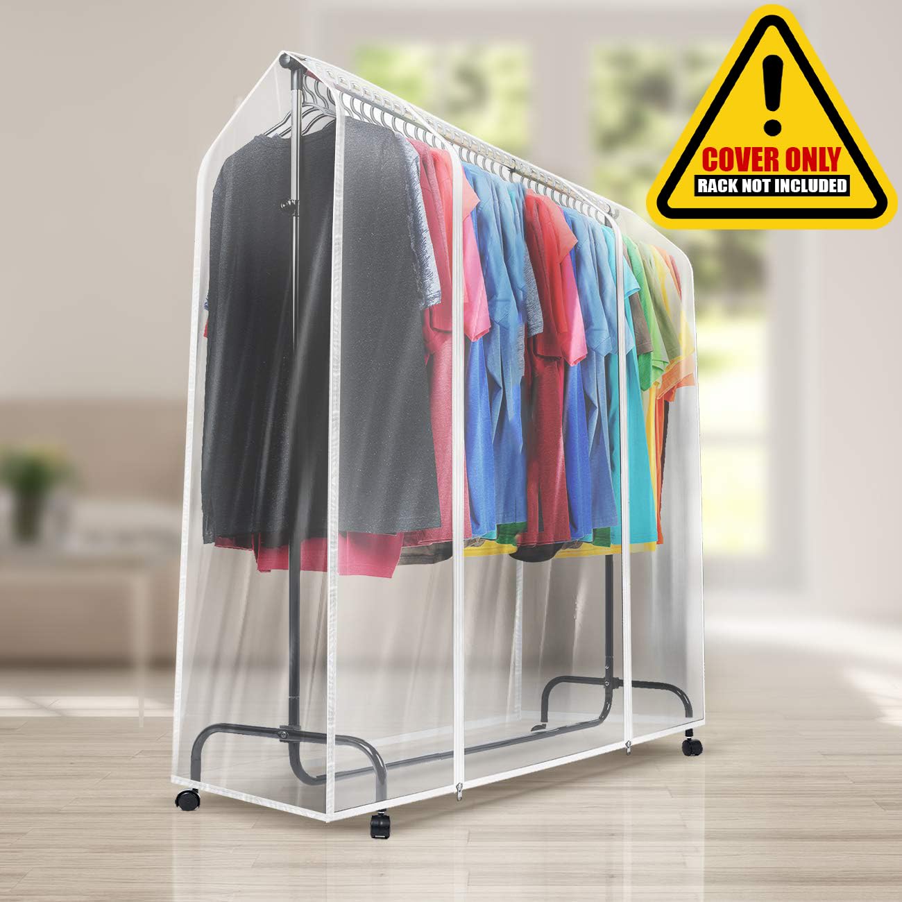 Sorbus Cover for Garment Rack - 6 Ft Transparent Clothes Rack Cover, Garment Coat Hanger Protector Dustproof Waterproof Clothing Storage Cover for Dresses, Suits, Coats, and more (Rack Not Included) - Image 3