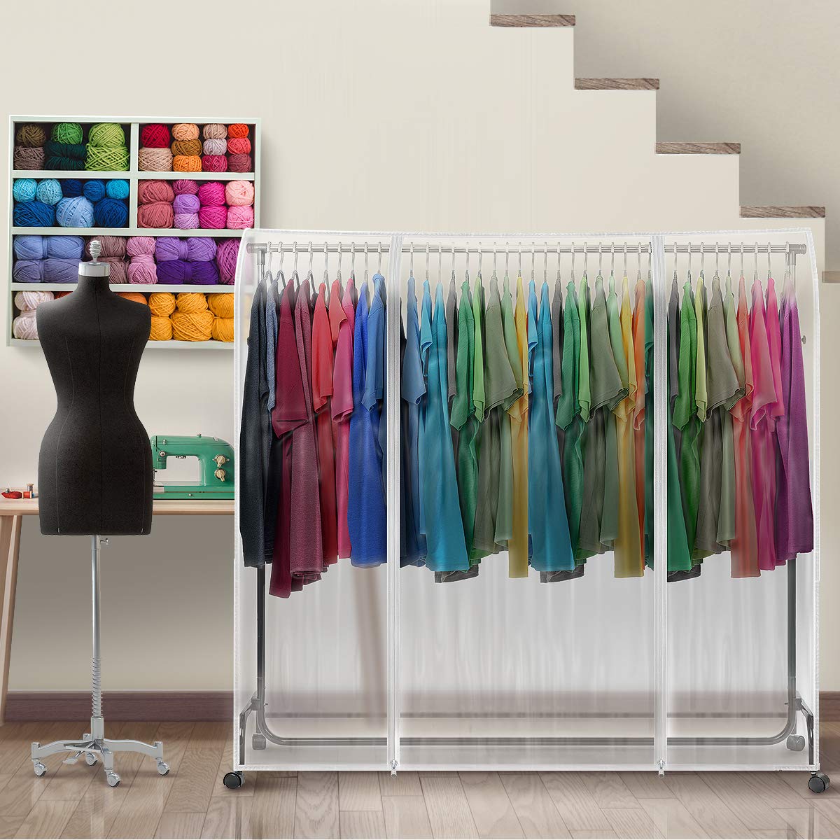Sorbus Cover for Garment Rack - 6 Ft Transparent Clothes Rack Cover, Garment Coat Hanger Protector Dustproof Waterproof Clothing Storage Cover for Dresses, Suits, Coats, and more (Rack Not Included) - Image 5