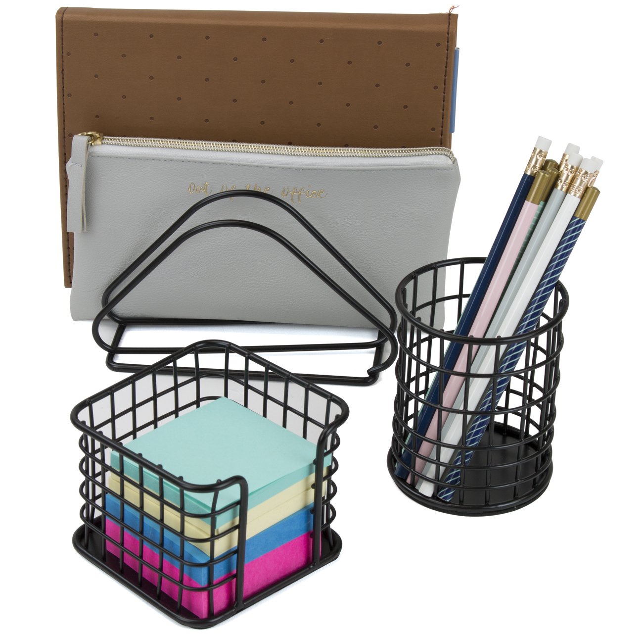 Sorbus Desk Organizer Set, 5-Piece Desk Accessories Set Includes Pencil Cup Holder, Letter Sorter, Letter Tray, Hanging File Organizer, and Sticky Note holder for Home or Office (Black) - Image 3