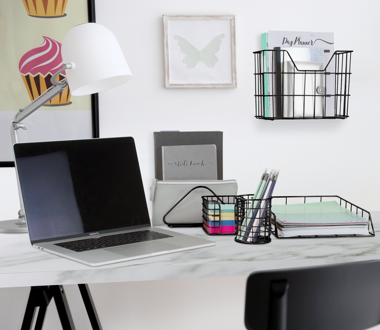 Sorbus Desk Organizer Set, 5-Piece Desk Accessories Set Includes Pencil Cup Holder, Letter Sorter, Letter Tray, Hanging File Organizer, and Sticky Note holder for Home or Office (Black) - Image 6