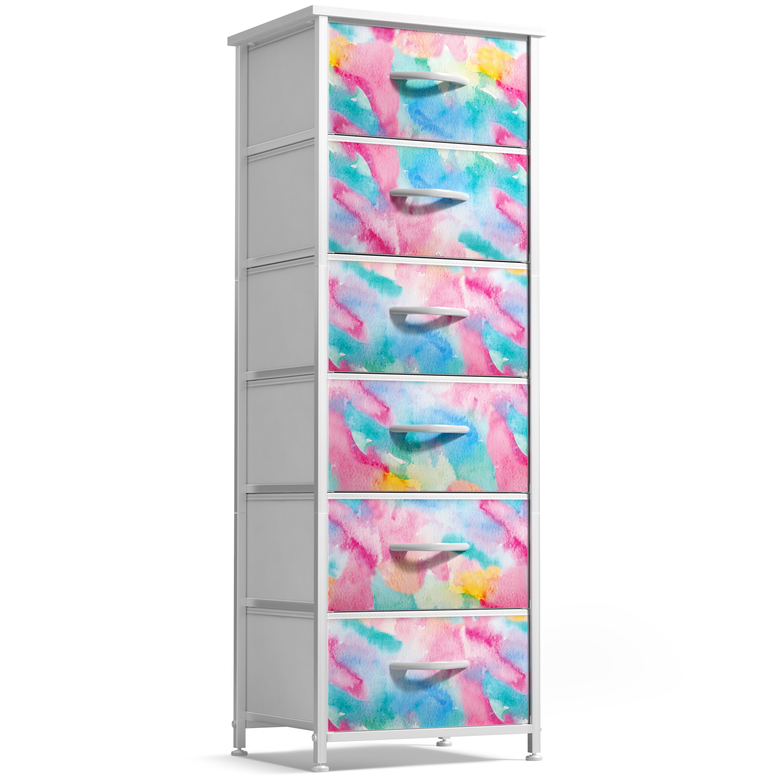 Sorbus Dresser Storage Tower, Organizer Drawers for Closet Boys & Girls Bedroom, Bedside Furniture, Chest for Home, College Dorm, Steel Frame, Wood Top, Tie-dye Fabric Bins (4-Drawer, Pastel Tie-dye)