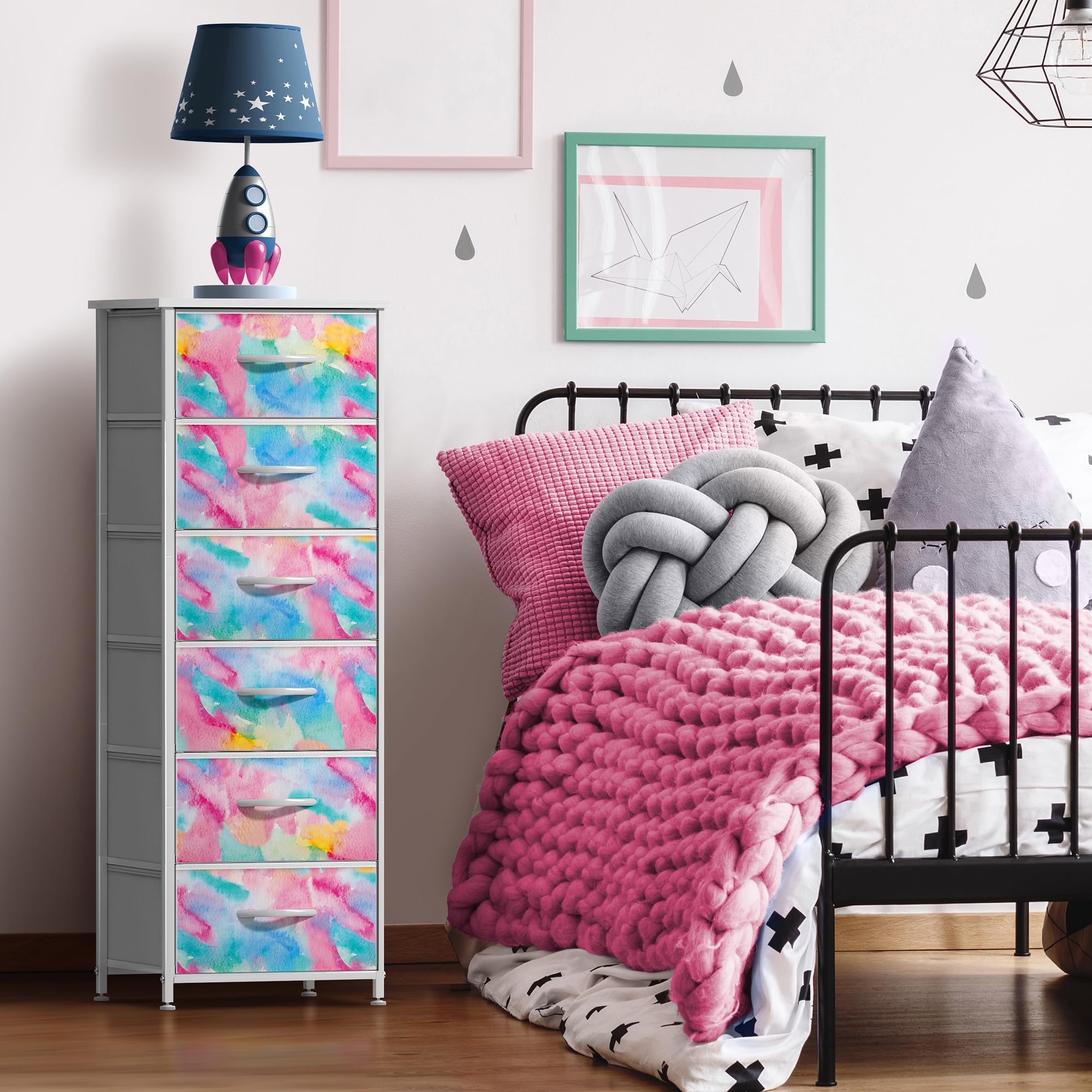 Sorbus Dresser Storage Tower, Organizer Drawers for Closet Boys & Girls Bedroom, Bedside Furniture, Chest for Home, College Dorm, Steel Frame, Wood Top, Tie-dye Fabric Bins (4-Drawer, Pastel Tie-dye) - Image 2