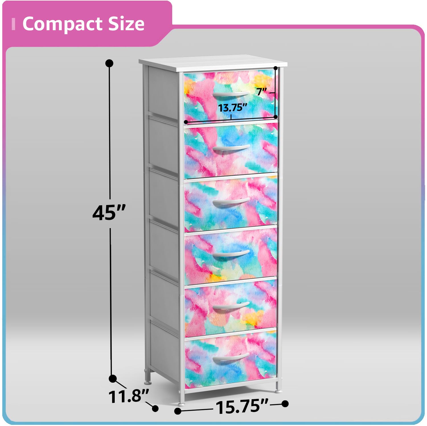 Sorbus Dresser Storage Tower, Organizer Drawers for Closet Boys & Girls Bedroom, Bedside Furniture, Chest for Home, College Dorm, Steel Frame, Wood Top, Tie-dye Fabric Bins (4-Drawer, Pastel Tie-dye) - Image 3