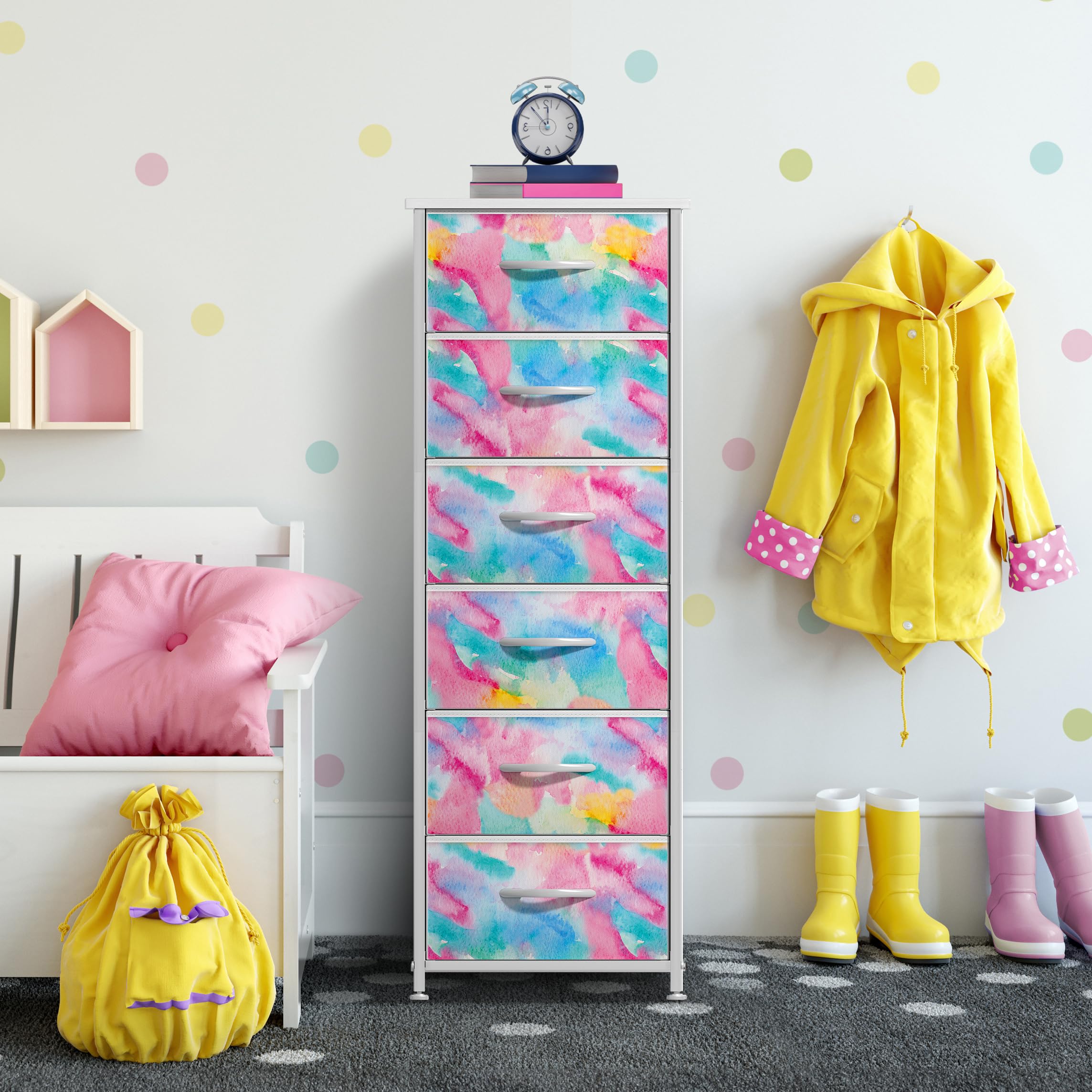 Sorbus Dresser Storage Tower, Organizer Drawers for Closet Boys & Girls Bedroom, Bedside Furniture, Chest for Home, College Dorm, Steel Frame, Wood Top, Tie-dye Fabric Bins (4-Drawer, Pastel Tie-dye) - Image 6