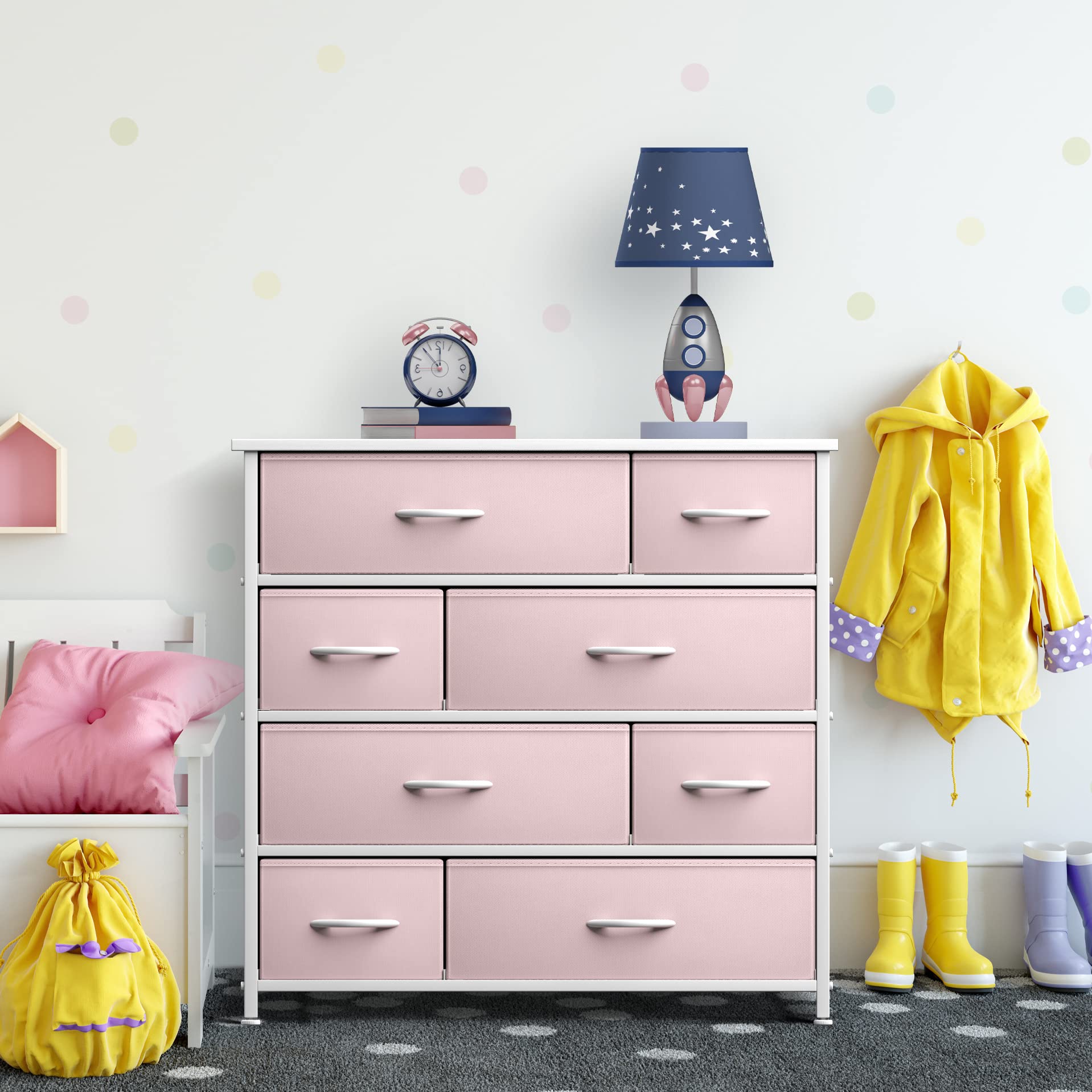 Sorbus Dresser with 8 Drawers - Furniture Storage Chest for Kid’s, Teens, Bedroom, Nursery, Playroom, Clothes, Toys - Steel Frame, Wood Top, Fabric Bins (Pink) - Image 6