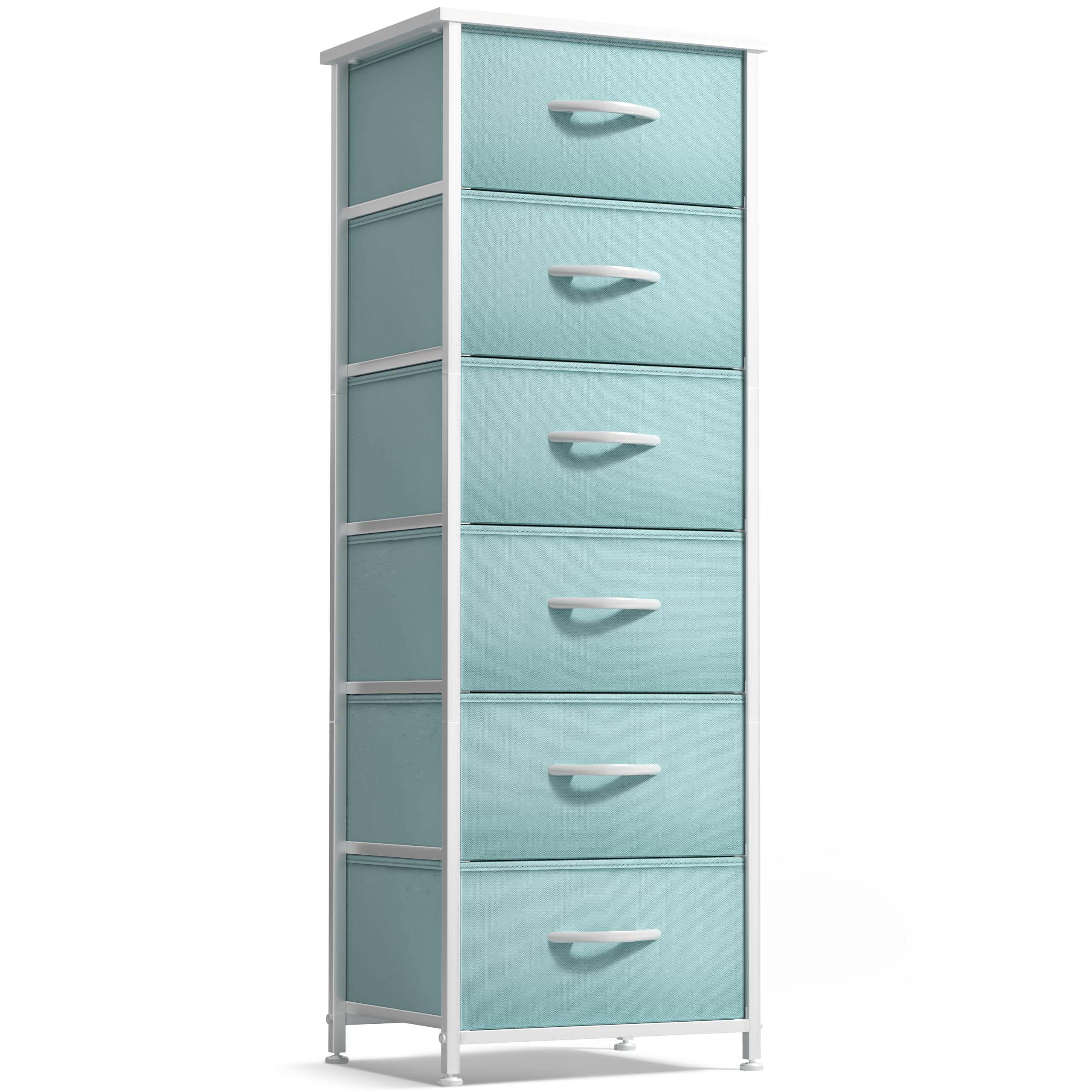 Sorbus Fabric Dresser for Kids Bedroom - Chest of 6 Drawers, Tall Storage Tower, Clothing Organizer, for Closet, for Playroom, for Nursery, Steel Frame, Fabric Bins - Wood Handle (Aqua)