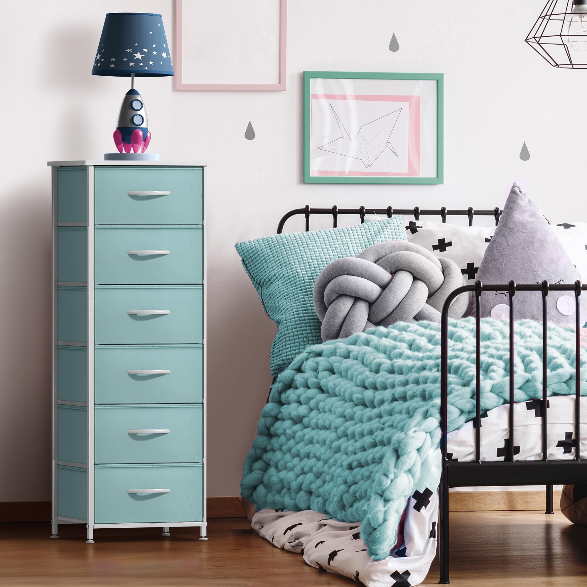 Sorbus Fabric Dresser for Kids Bedroom - Chest of 6 Drawers, Tall Storage Tower, Clothing Organizer, for Closet, for Playroom, for Nursery, Steel Frame, Fabric Bins - Wood Handle (Aqua) - Image 2