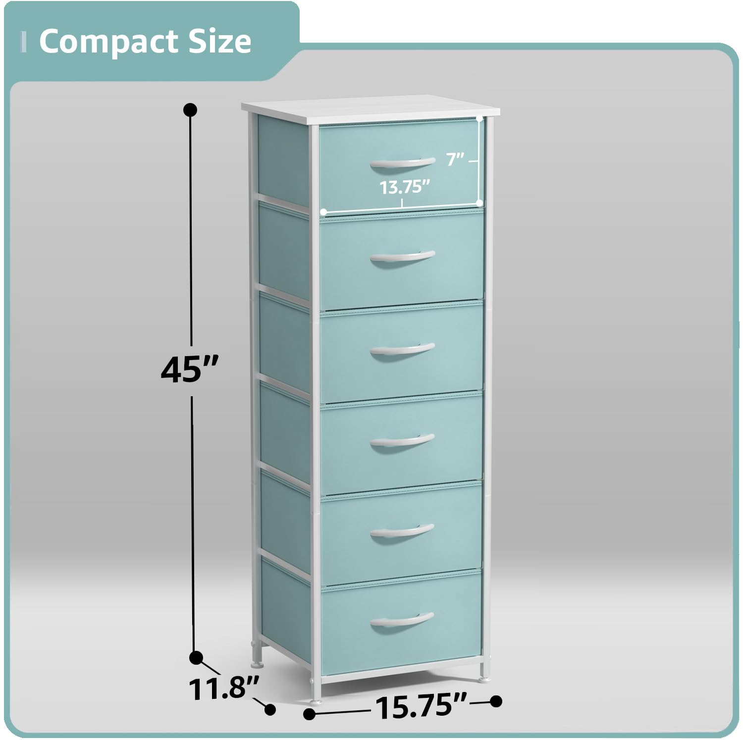 Sorbus Fabric Dresser for Kids Bedroom - Chest of 6 Drawers, Tall Storage Tower, Clothing Organizer, for Closet, for Playroom, for Nursery, Steel Frame, Fabric Bins - Wood Handle (Aqua) - Image 3