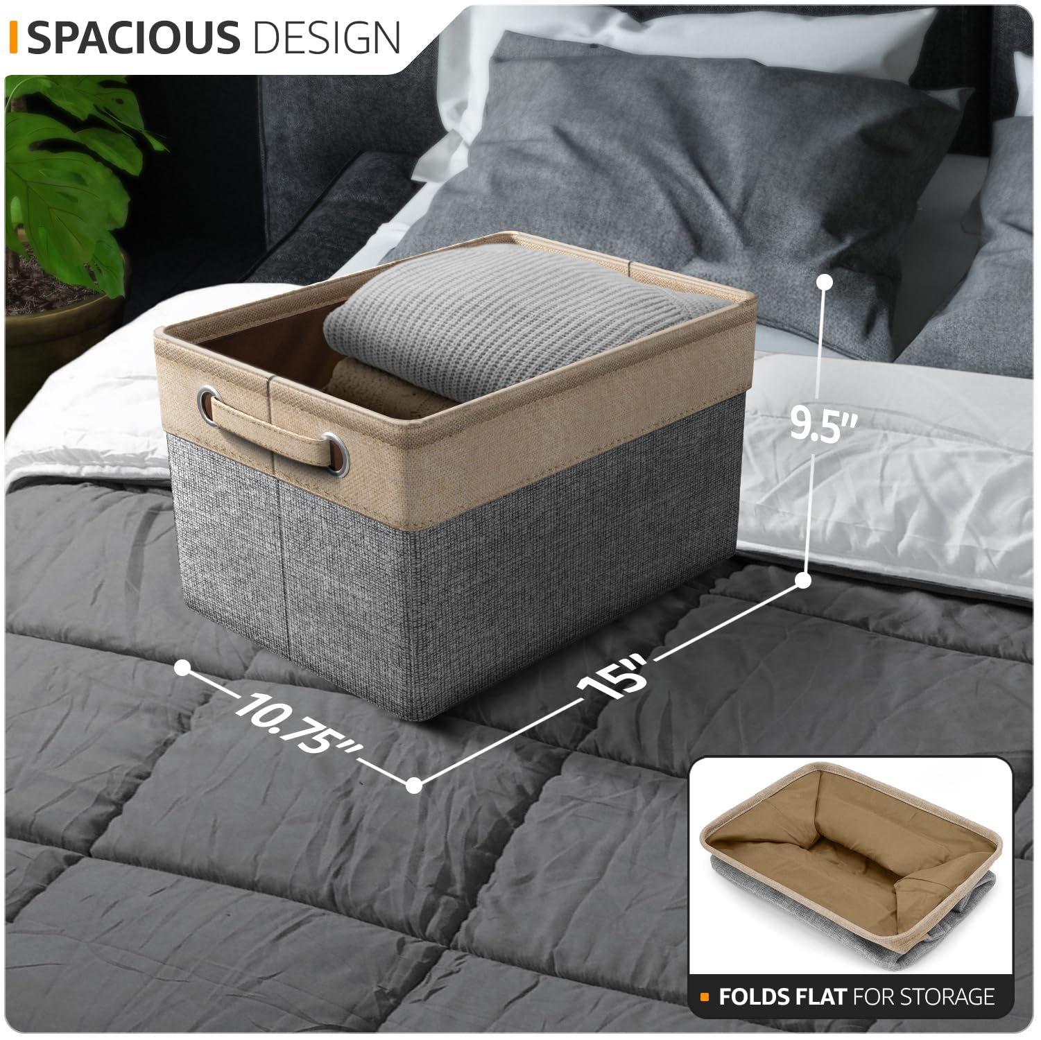 Sorbus Fabric Storage Bins for Shelves - 15 Inch Sturdy Collapsible Storage Bins with 2 Handles, Foldable Baskets for Organizing Home, Closets, Shelf, Toys, Clothes, Large Decorative Storage Baskets - Image 2