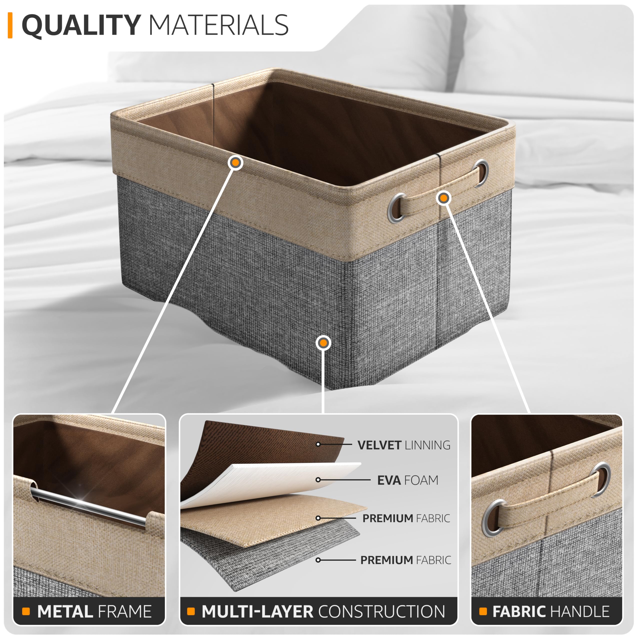 Sorbus Fabric Storage Bins for Shelves - 15 Inch Sturdy Collapsible Storage Bins with 2 Handles, Foldable Baskets for Organizing Home, Closets, Shelf, Toys, Clothes, Large Decorative Storage Baskets - Image 4