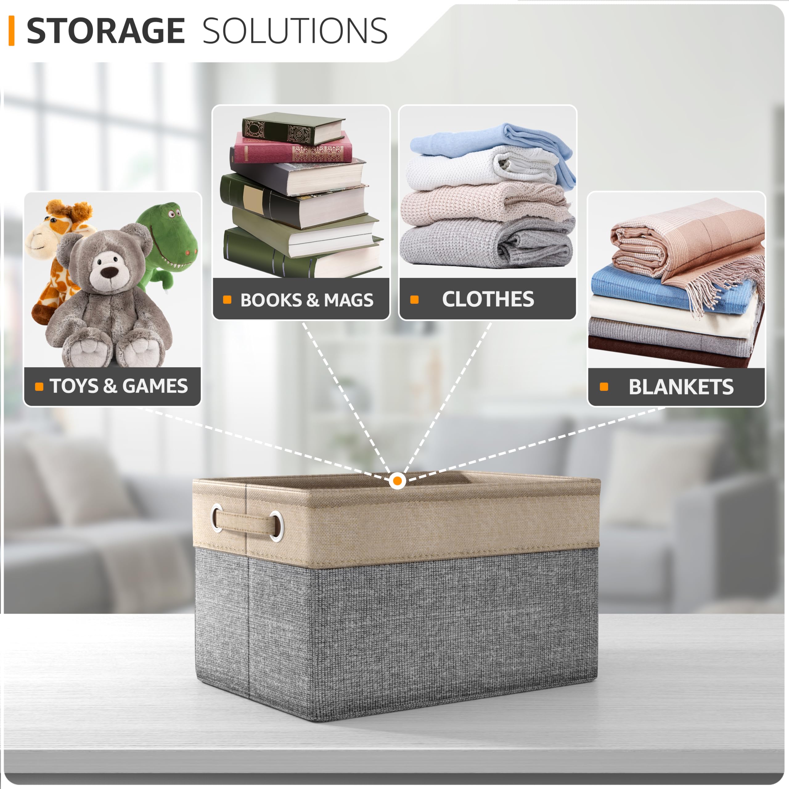 Sorbus Fabric Storage Bins for Shelves - 15 Inch Sturdy Collapsible Storage Bins with 2 Handles, Foldable Baskets for Organizing Home, Closets, Shelf, Toys, Clothes, Large Decorative Storage Baskets - Image 5