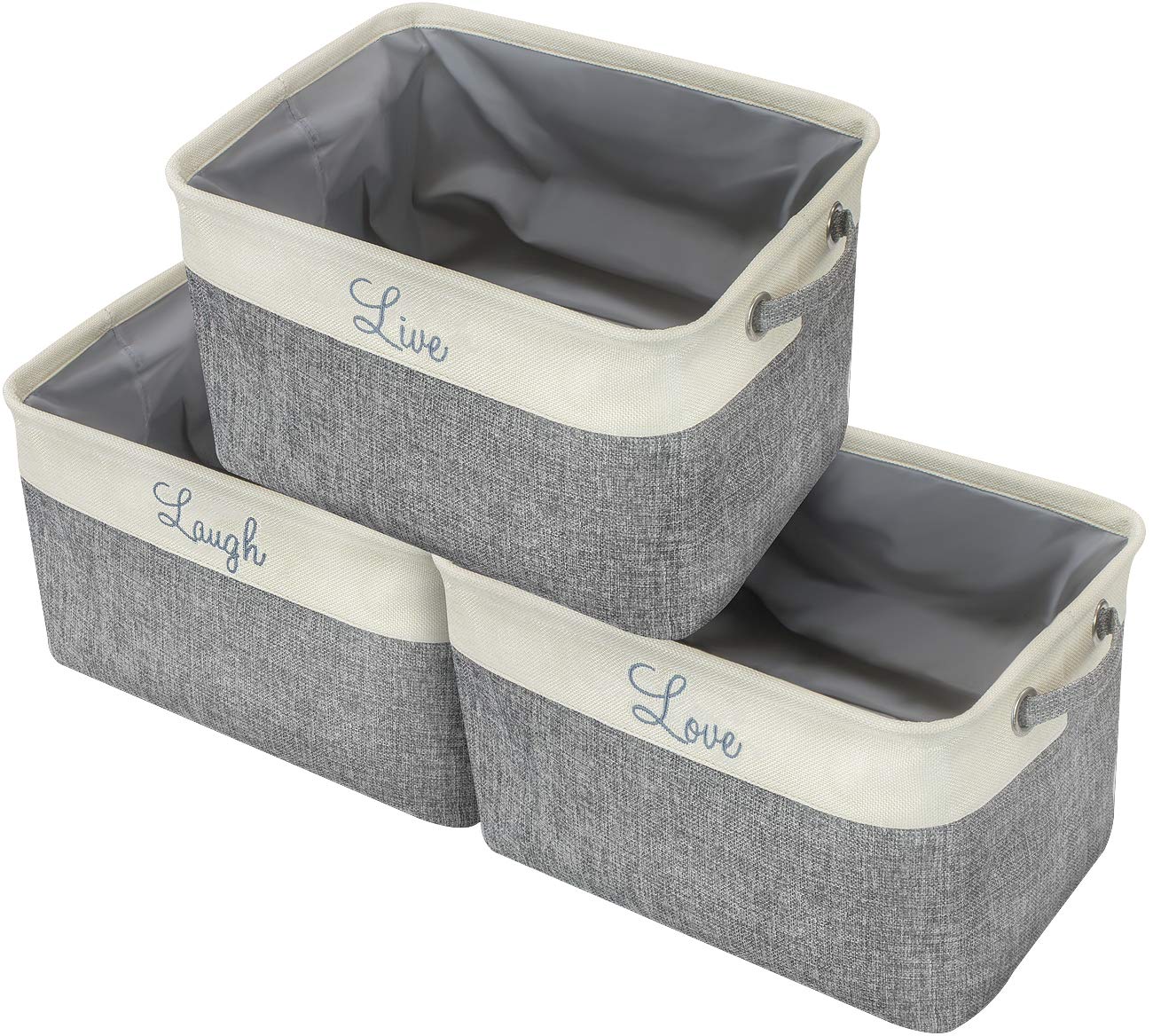 Sorbus Fabric Storage Cubes 15 Inch, 3 Pack, Grey, Jute and Cotton, Rectangular Baskets with Script Text, Foldable Storage Bins for Organizing, Decorative Baskets for Shelves - Image 5
