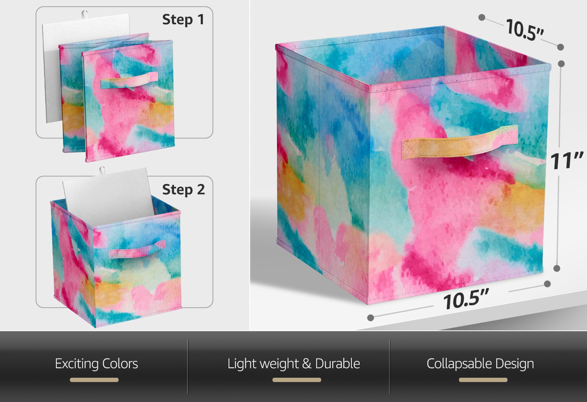Sorbus Fabric Storage Cubes - 6 Foldable Tie Dye Storage Bins for Organizing Cubbies, Toy Box - Clothes Storage & Closet Organizer - 11 Inch Collapsible Cube Baskets for Shelves with Handle (Tie Dye) - Image 3