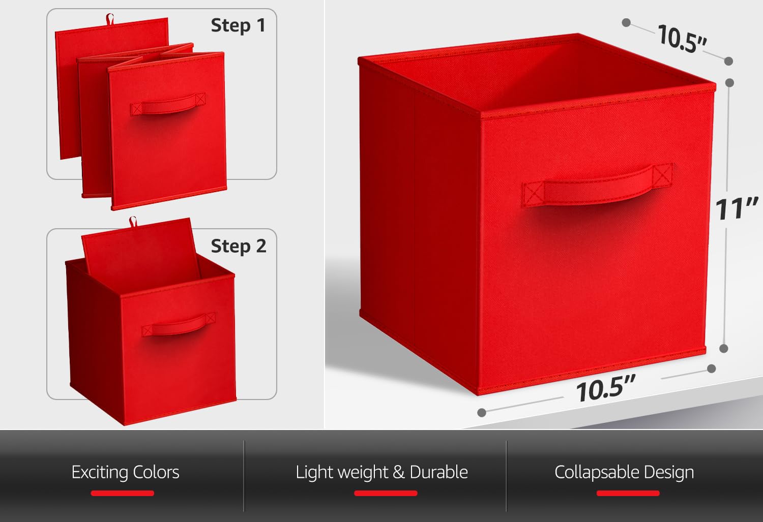 Sorbus Fabric Storage Cubes - 8 Foldable Storage Bins for Organizing Pantry, Cubbies, Toy Box - Clothes Storage & Closet Organizer - 11 Inch Collapsible Cube Baskets for Shelves with Handle - Image 3