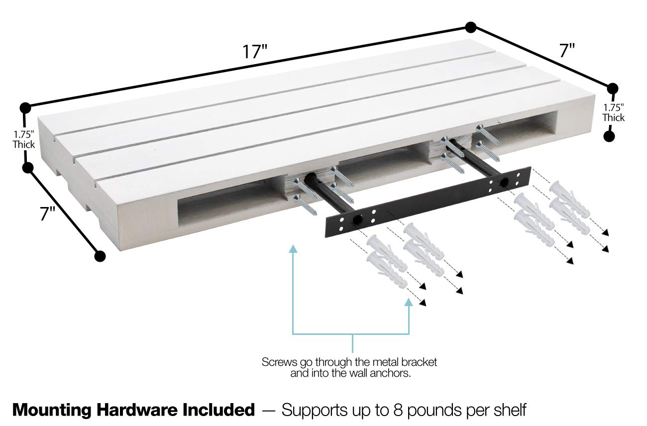 Sorbus Floating Pallet Shelves - Set of 2 - Rustic Farmhouse Wall Mount Ledge Storage Shelf Organizer - for Home Décor, Living Room, Bathroom, Bedroom, Nursery, etc - 7" D x 17" W x 1.75" H - Grey - Image 3