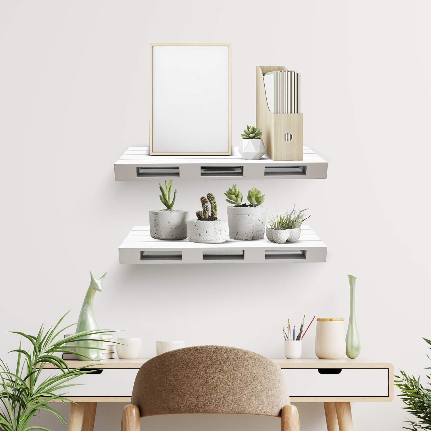 Sorbus Floating Pallet Shelves - Set of 2 - Rustic Farmhouse Wall Mount Ledge Storage Shelf Organizer - for Home Décor, Living Room, Bathroom, Bedroom, Nursery, etc - 7" D x 17" W x 1.75" H - Grey - Image 5