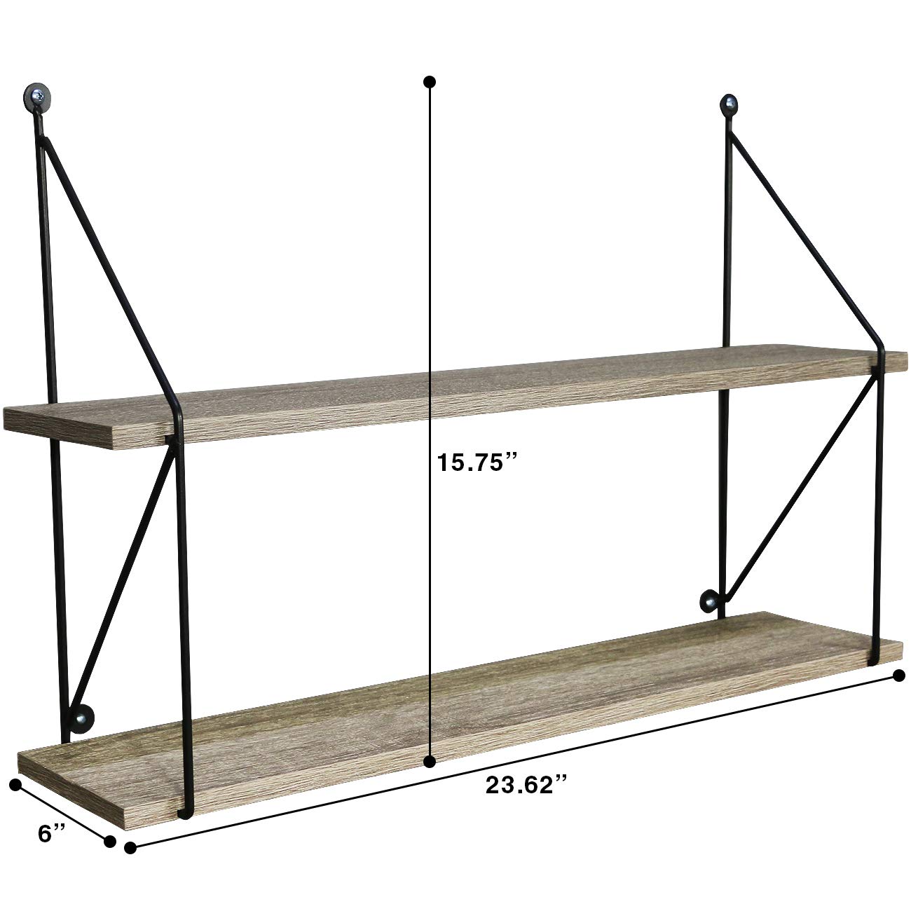 Sorbus® Floating Shelf with Metal Brackets — Wall Mounted Rustic Wood Wall Storage, Decorative Hanging Display for Trophy, Photo Frames, Collectibles, and Much More (2-Tier – Grey) - Image 3