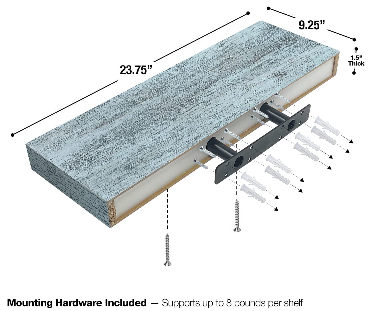 Sorbus Floating Shelves - 2 Pack 24 X 9 Inch Rustic Blue Wall Shelves for Bedroom, Kitchen, Living Room, Bathroom Shelves, Home Decor - Extra Long Floating Shelf for Trophy, Books Frames, Toilet Paper - Image 3