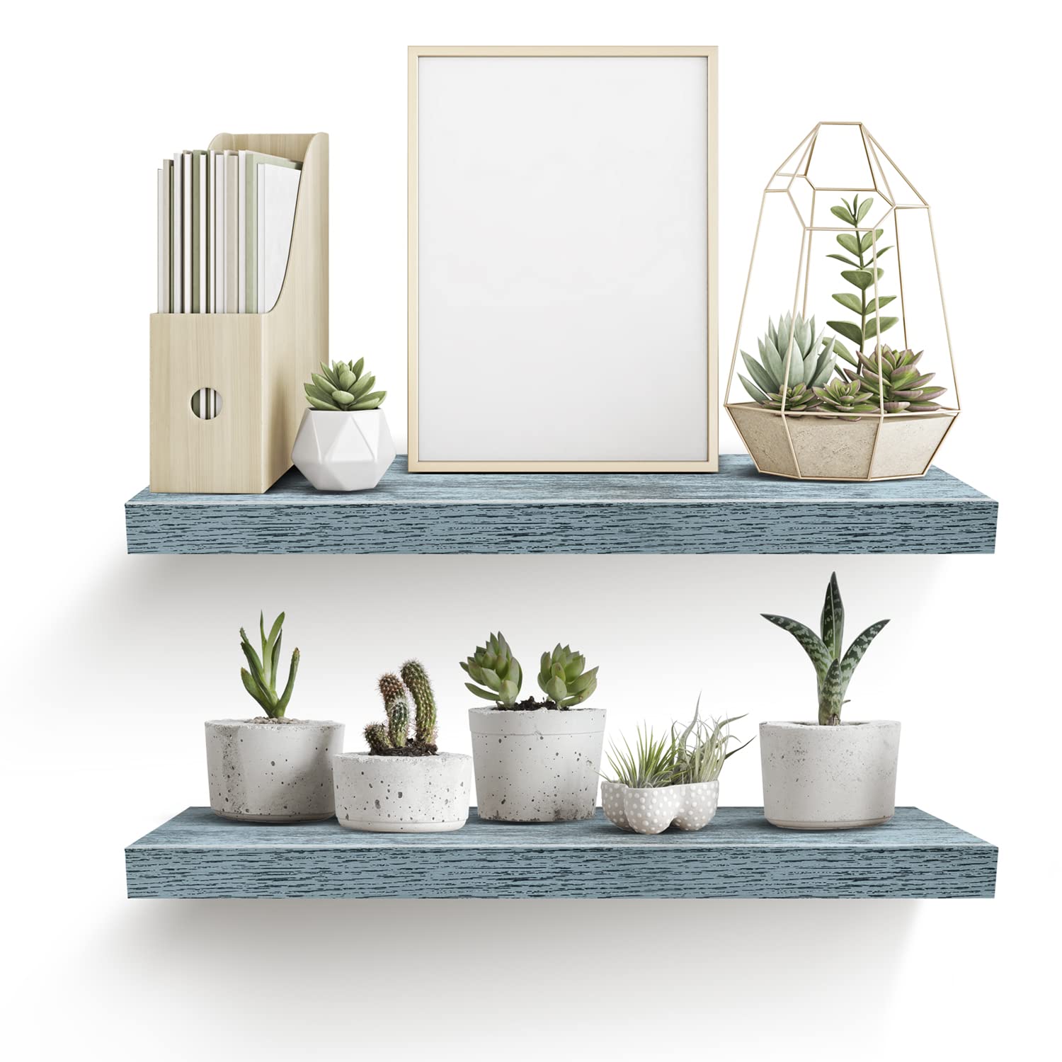 Sorbus Floating Shelves - 2 Pack 24 X 9 Inch Rustic Blue Wall Shelves for Bedroom, Kitchen, Living Room, Bathroom Shelves, Home Decor - Extra Long Floating Shelf for Trophy, Books Frames, Toilet Paper - Image 4