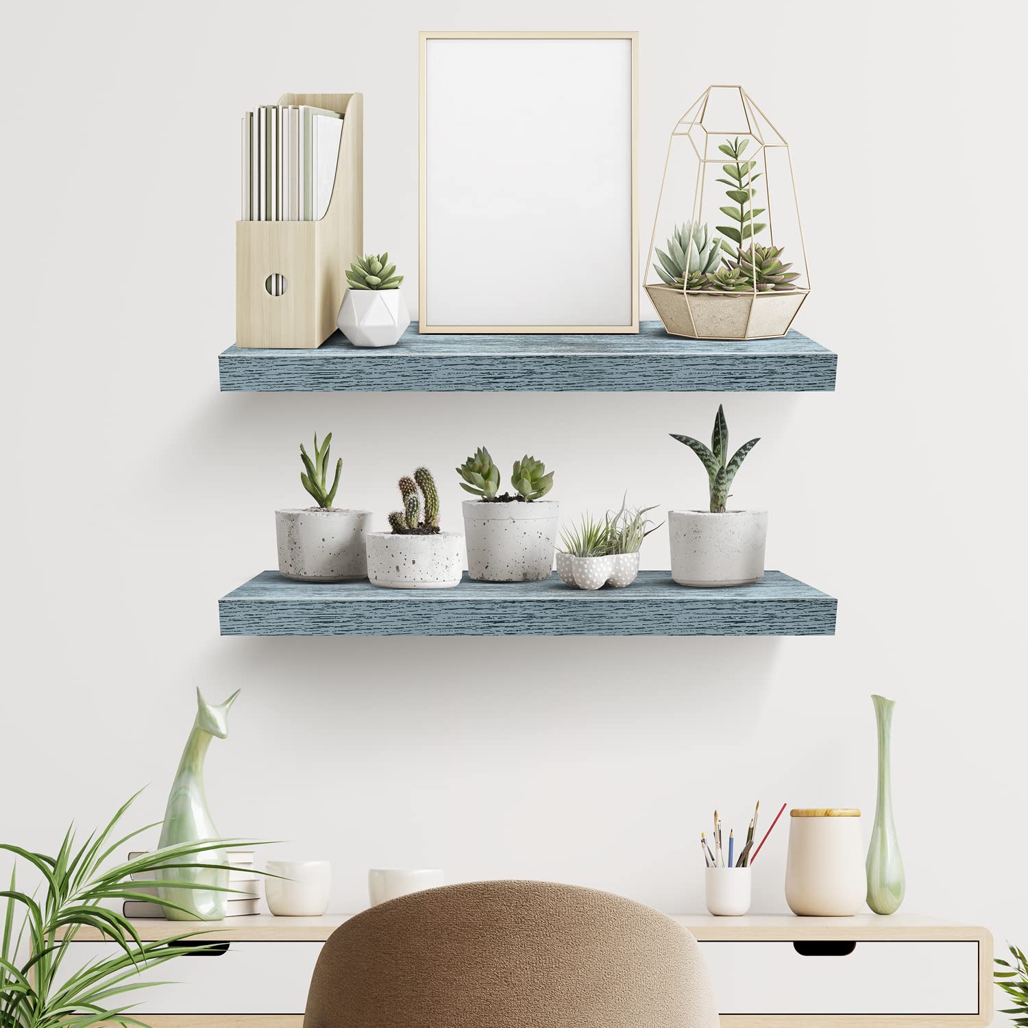 Sorbus Floating Shelves - 2 Pack 24 X 9 Inch Rustic Blue Wall Shelves for Bedroom, Kitchen, Living Room, Bathroom Shelves, Home Decor - Extra Long Floating Shelf for Trophy, Books Frames, Toilet Paper - Image 5