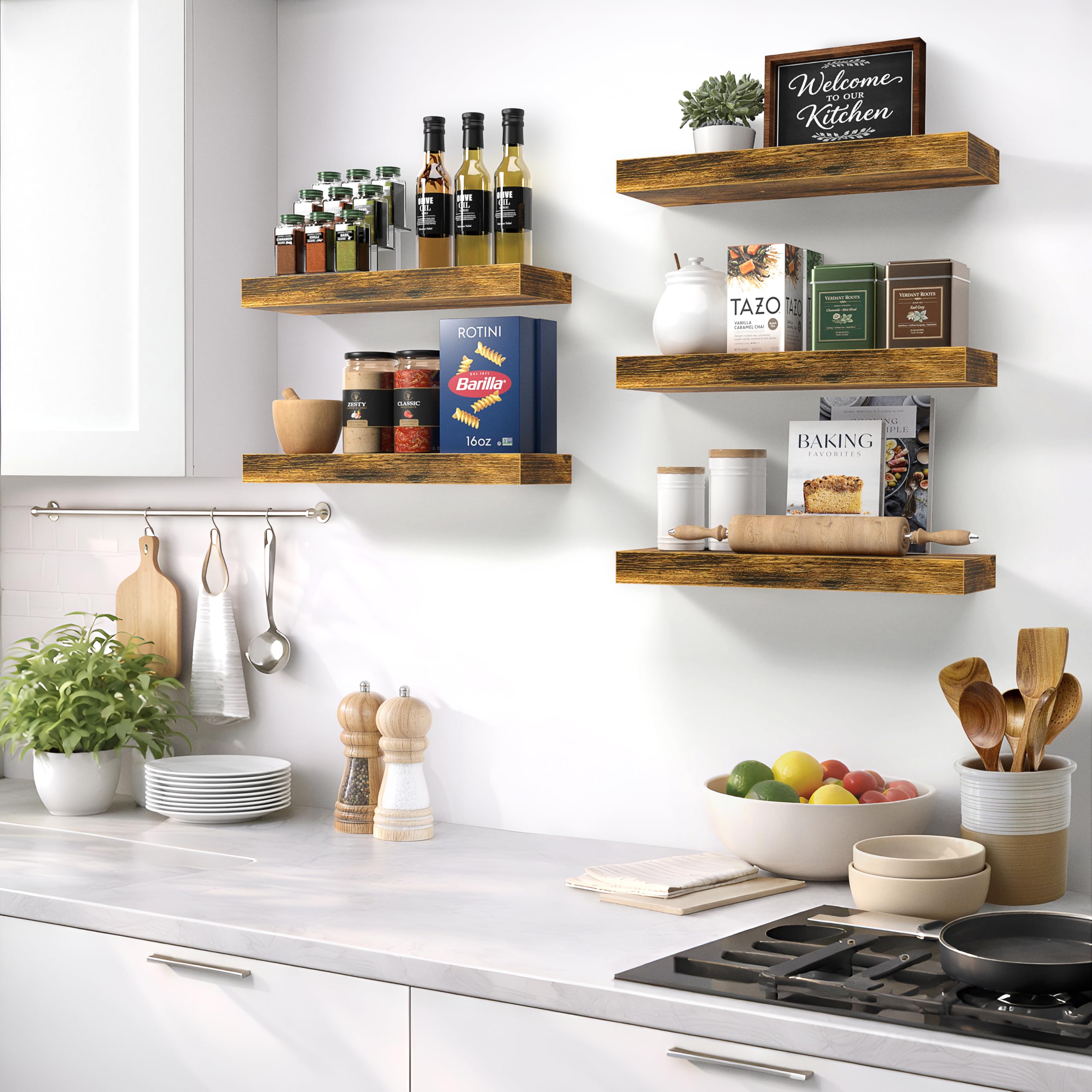 Sorbus Floating Shelves for Wall – 16 Inch Floating Shelf for Kitchen, Bedroom, Living Room, Bathroom, Home & Wall Decor - Mounted Bathroom Shelves with Invisible Brackets (Rustic Brown, 4 Pack) - Image 5