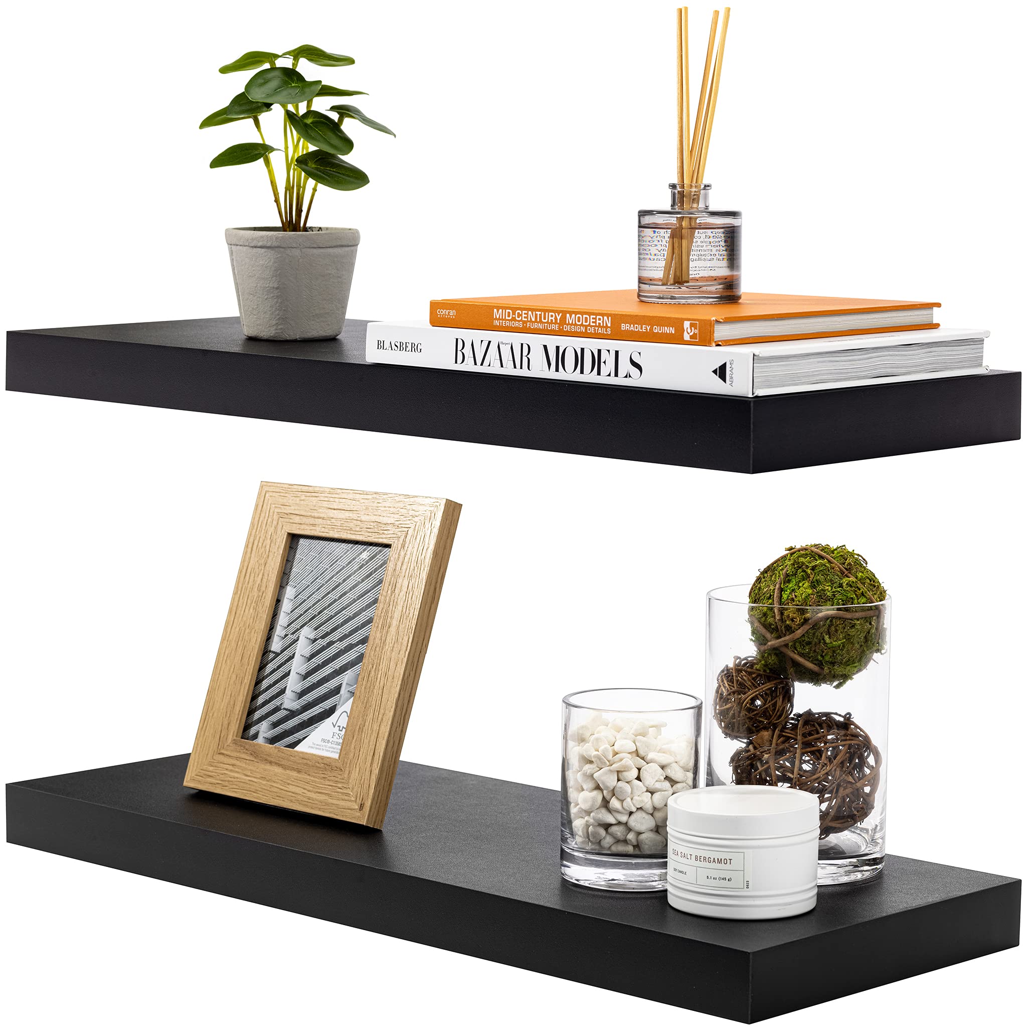 Sorbus Floating Shelves for Wall - 24" Bathroom Shelves, Wall Decor for Bedroom, Kitchen, Living Room, Home Decor & Book Storage - Mounted Floating Shelf with Invisible Brackets (Black, 2 Pack) - Image 7
