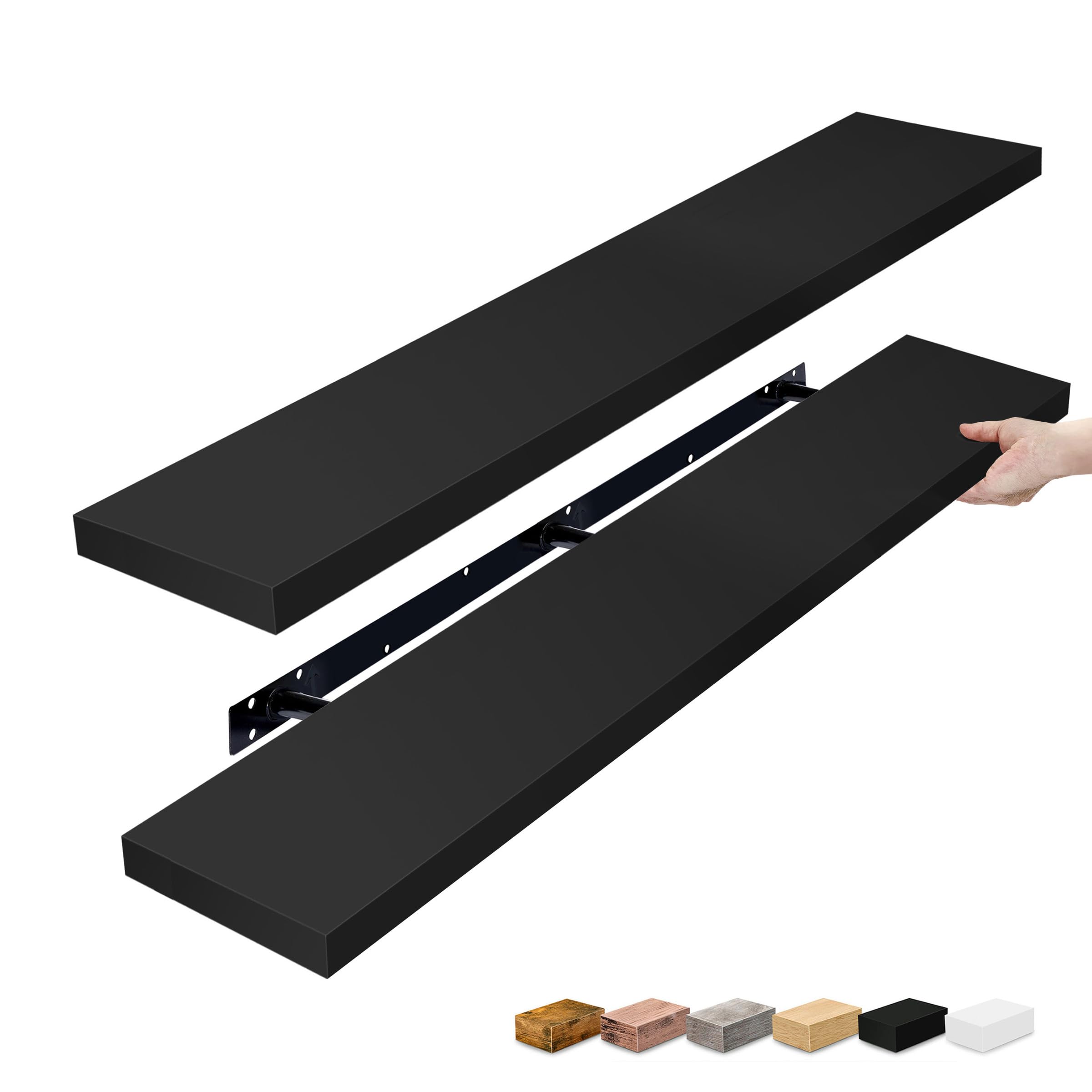 Sorbus Floating Shelves for Wall - 55 Inch Extra-Long Bathroom Shelves, Wall Decor for Bedroom, Kitchen, Living Room, Book Storage - Mounted Floating Shelf with Hidden Brackets (Black, 2 Pack)
