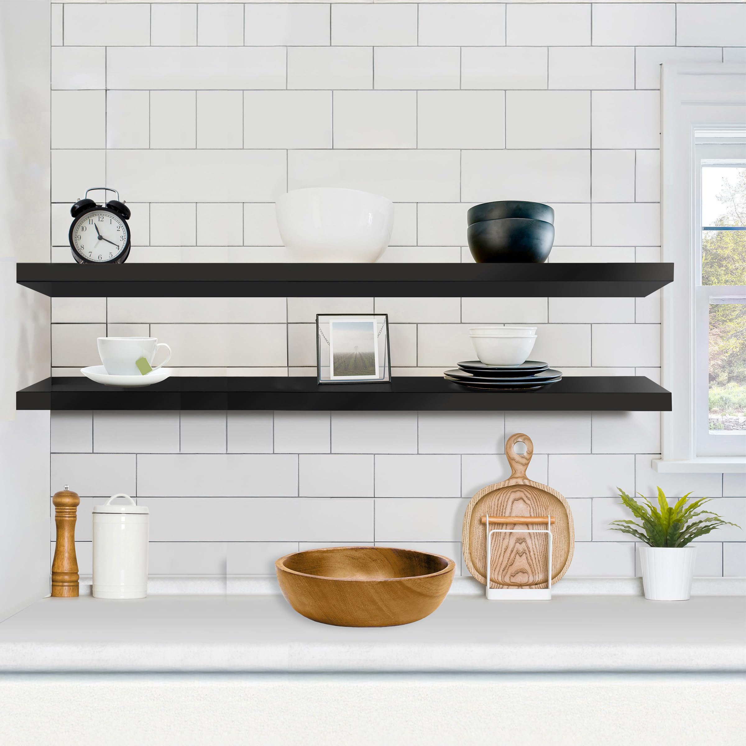 Sorbus Floating Shelves for Wall - 55 Inch Extra-Long Bathroom Shelves, Wall Decor for Bedroom, Kitchen, Living Room, Book Storage - Mounted Floating Shelf with Hidden Brackets (Black, 2 Pack) - Image 2