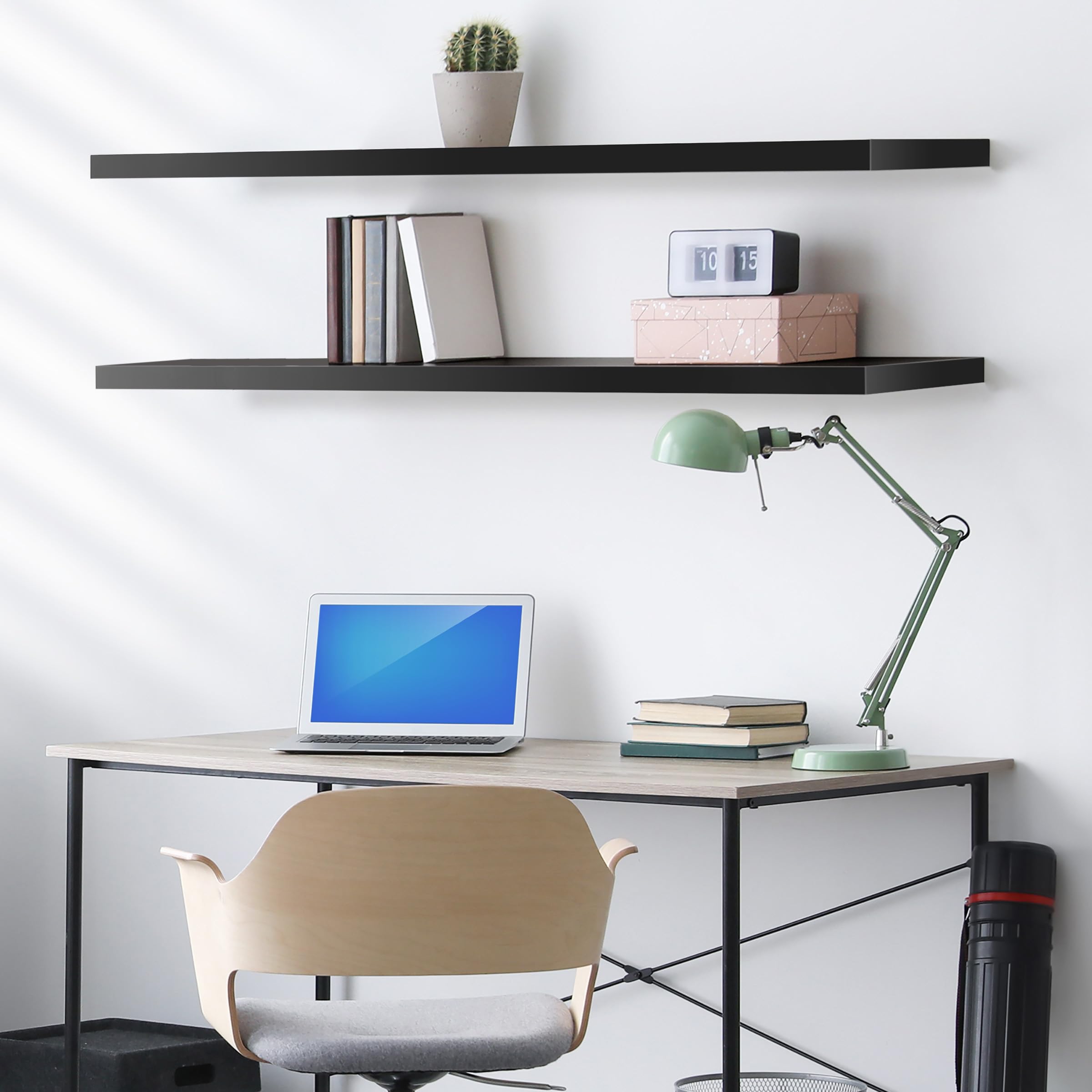 Sorbus Floating Shelves for Wall - 55 Inch Extra-Long Bathroom Shelves, Wall Decor for Bedroom, Kitchen, Living Room, Book Storage - Mounted Floating Shelf with Hidden Brackets (Black, 2 Pack) - Image 5