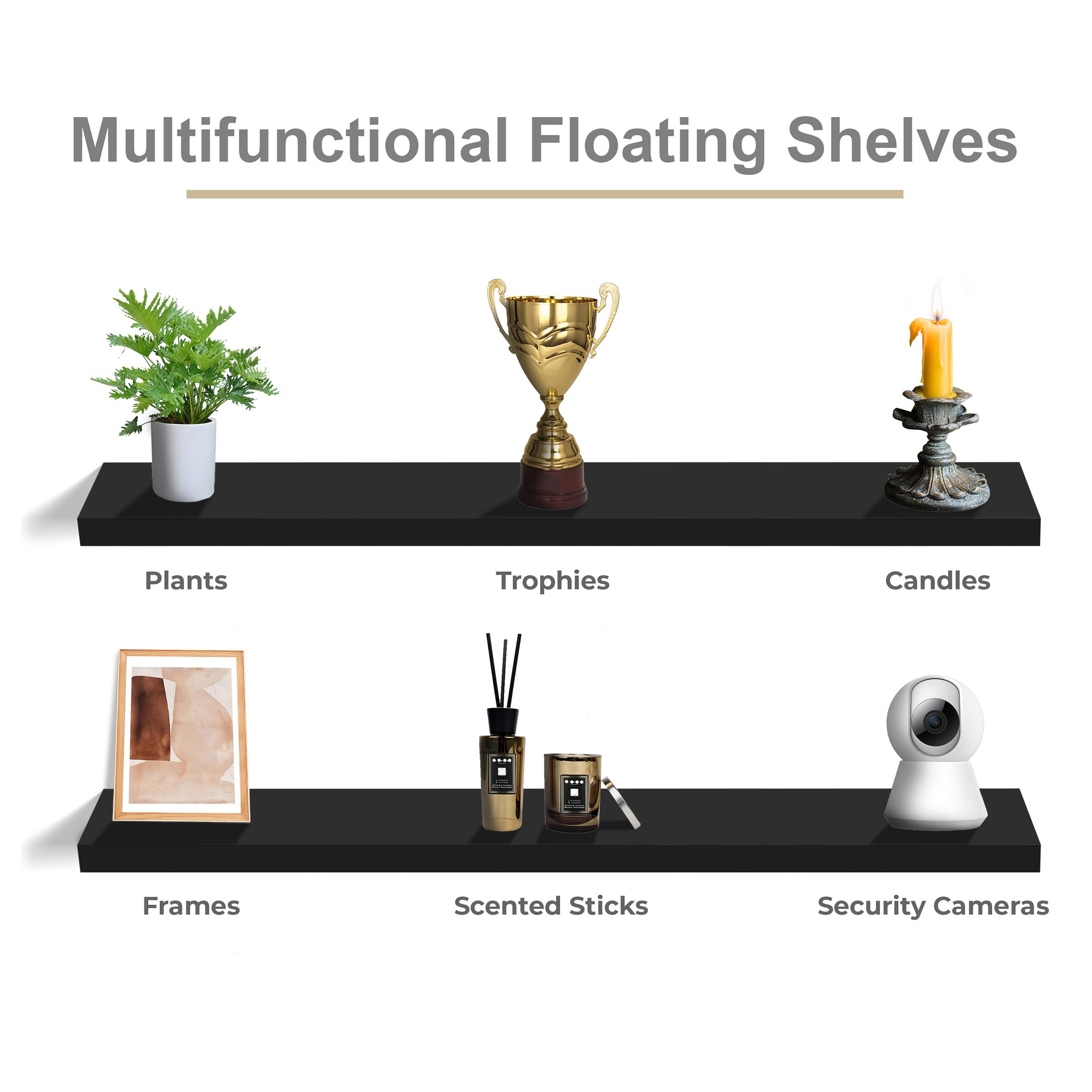 Sorbus Floating Shelves for Wall - 55 Inch Extra-Long Bathroom Shelves, Wall Decor for Bedroom, Kitchen, Living Room, Book Storage - Mounted Floating Shelf with Hidden Brackets (Black, 2 Pack) - Image 6