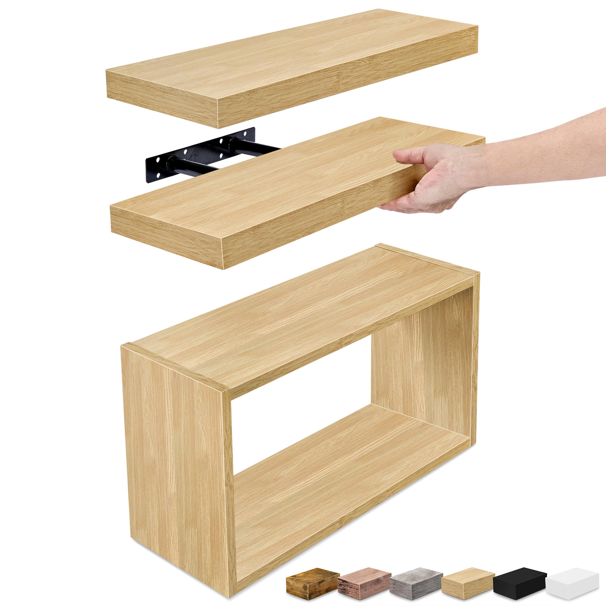 Sorbus Floating Shelves for Wall Set of 3 - Bathroom Shelves for Wall Storage, Over Toilet, Bedroom, Farmhouse, Decor - 2 Floating Shelves with Invisible Brackets & 1 Rectangular Box