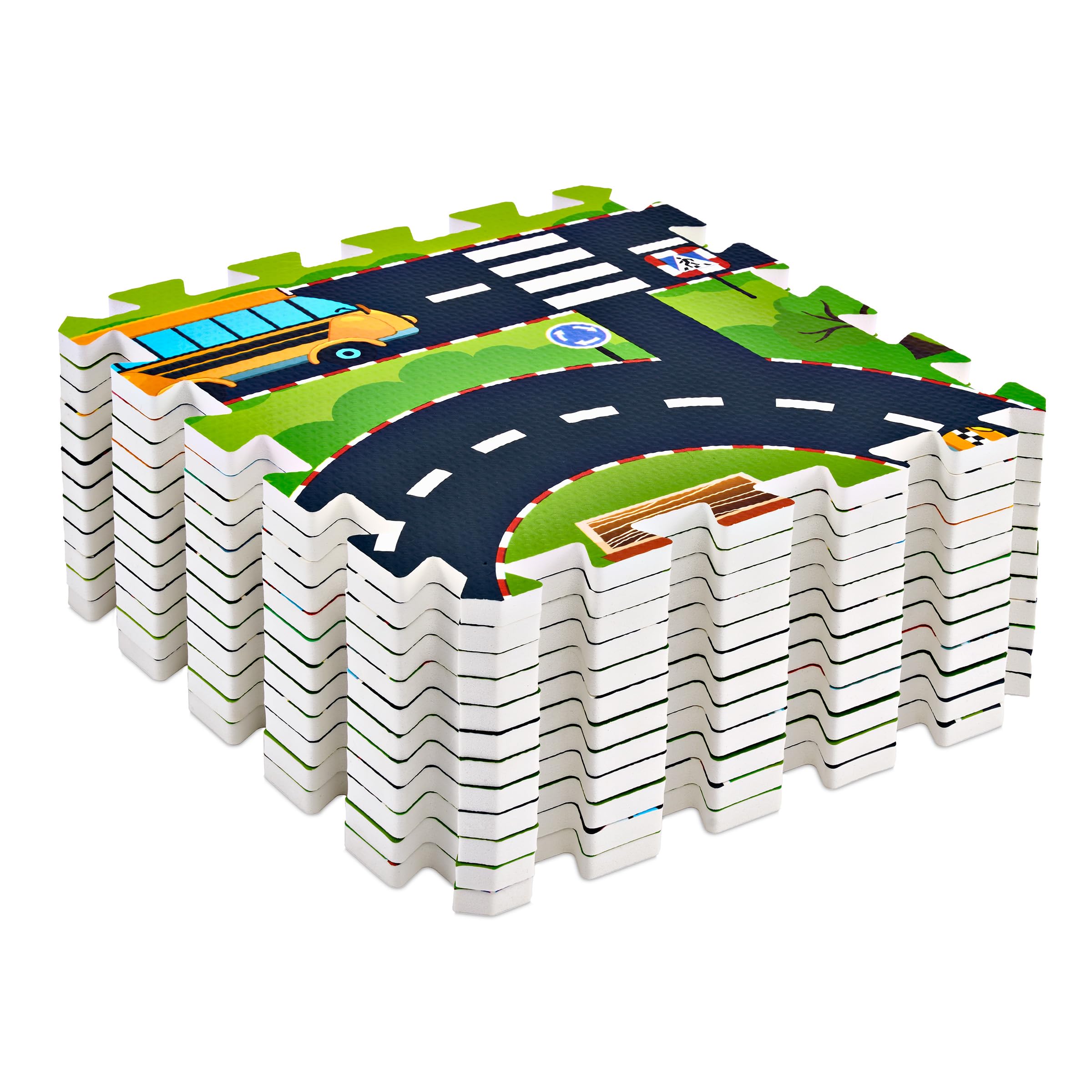 Sorbus Foam Playmat for Kids - Traffic Play Mat for Babies - Interlocking Floor Mats City Road Design - Track Play Rug for Children - Educational Playmat Rug Squares for Toy Cars & Trucks (12 Tiles) - Image 7