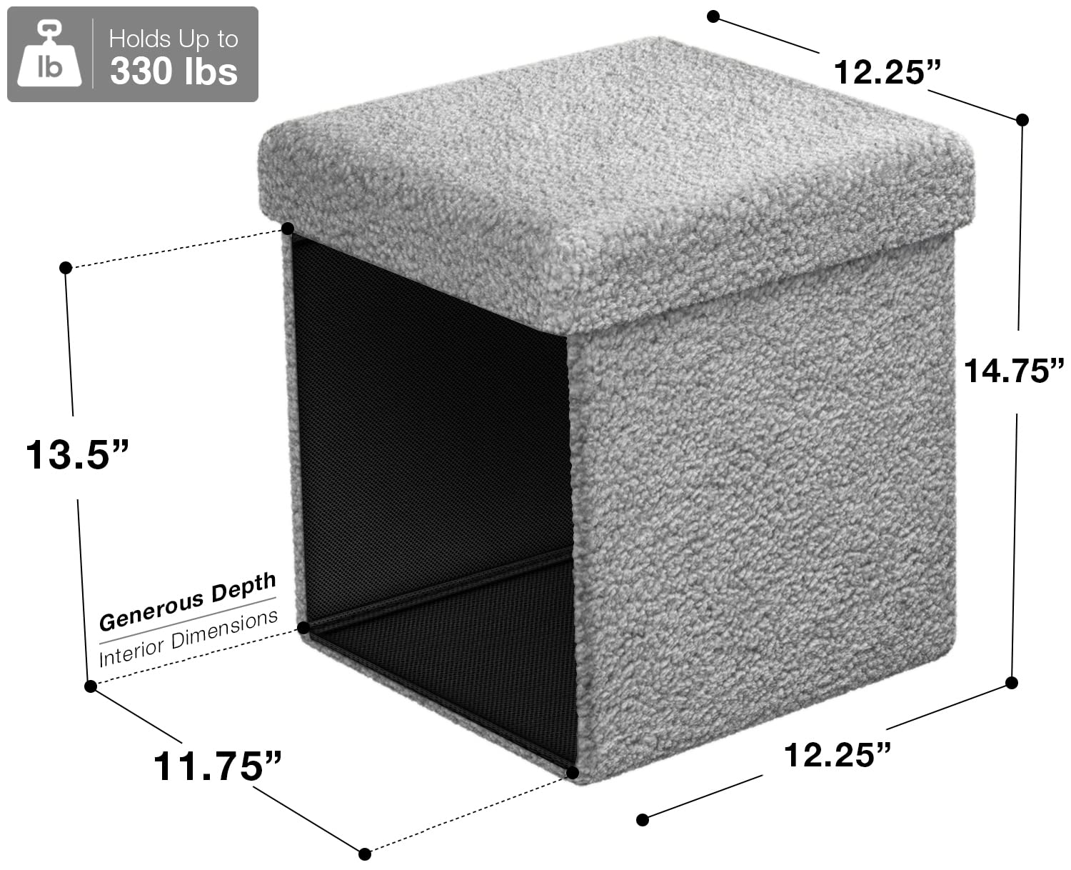 Sorbus Foldable Fabric Storage Ottoman - 15 Inch Cube - Multipurpose Cozy Ottoman, Foot Rest, Sofa Storage, Bedroom, Kids Room Stool - Image 3