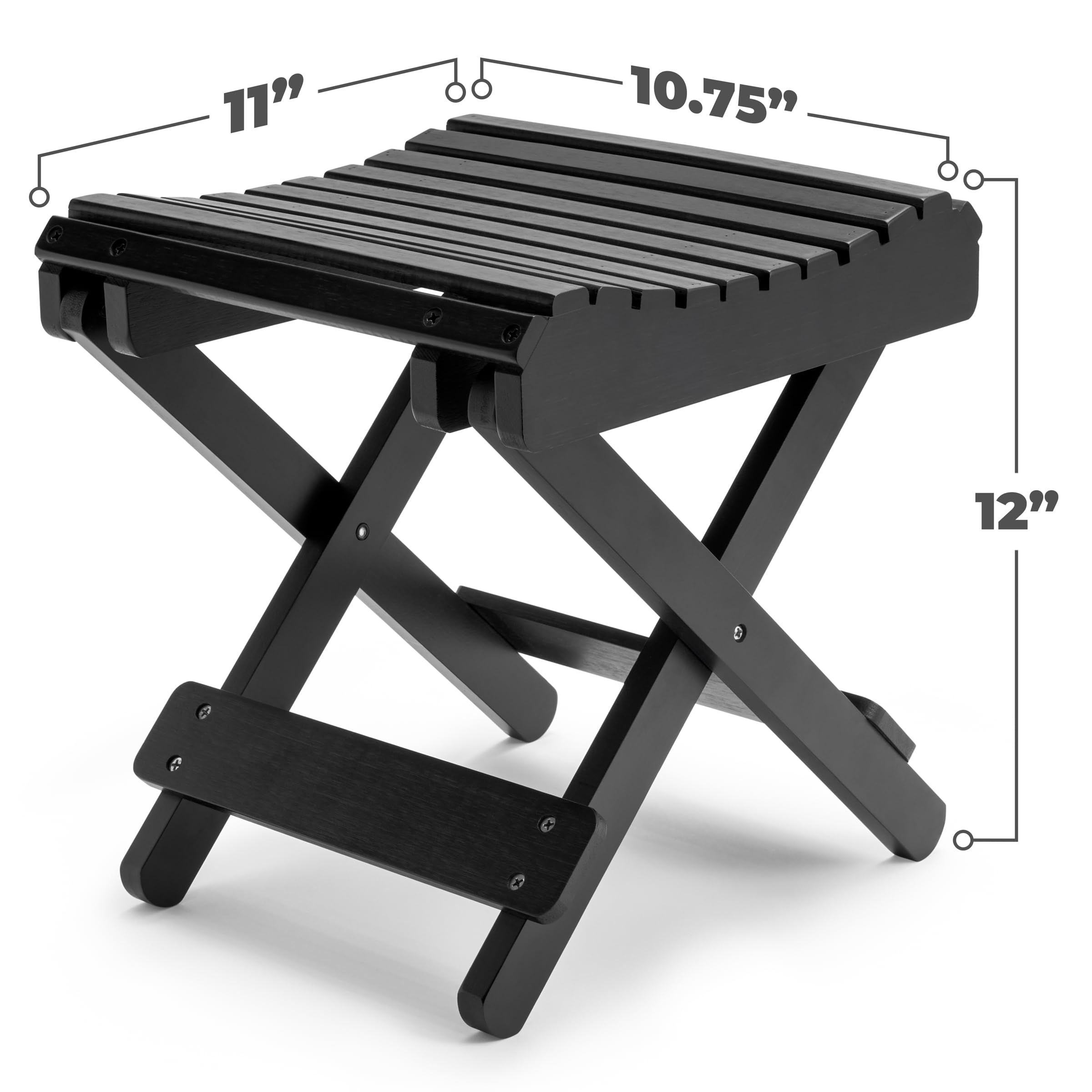 Sorbus Foldable Shower Stool – Bamboo Foot Rest & Shaving Stool for Inside Shower – Portable Step Stool, Folding Shower Bench, Wooden Sauna Chair, Bathtub Foot Rest – 11" x 10.75" x 12" (Black) - Image 3