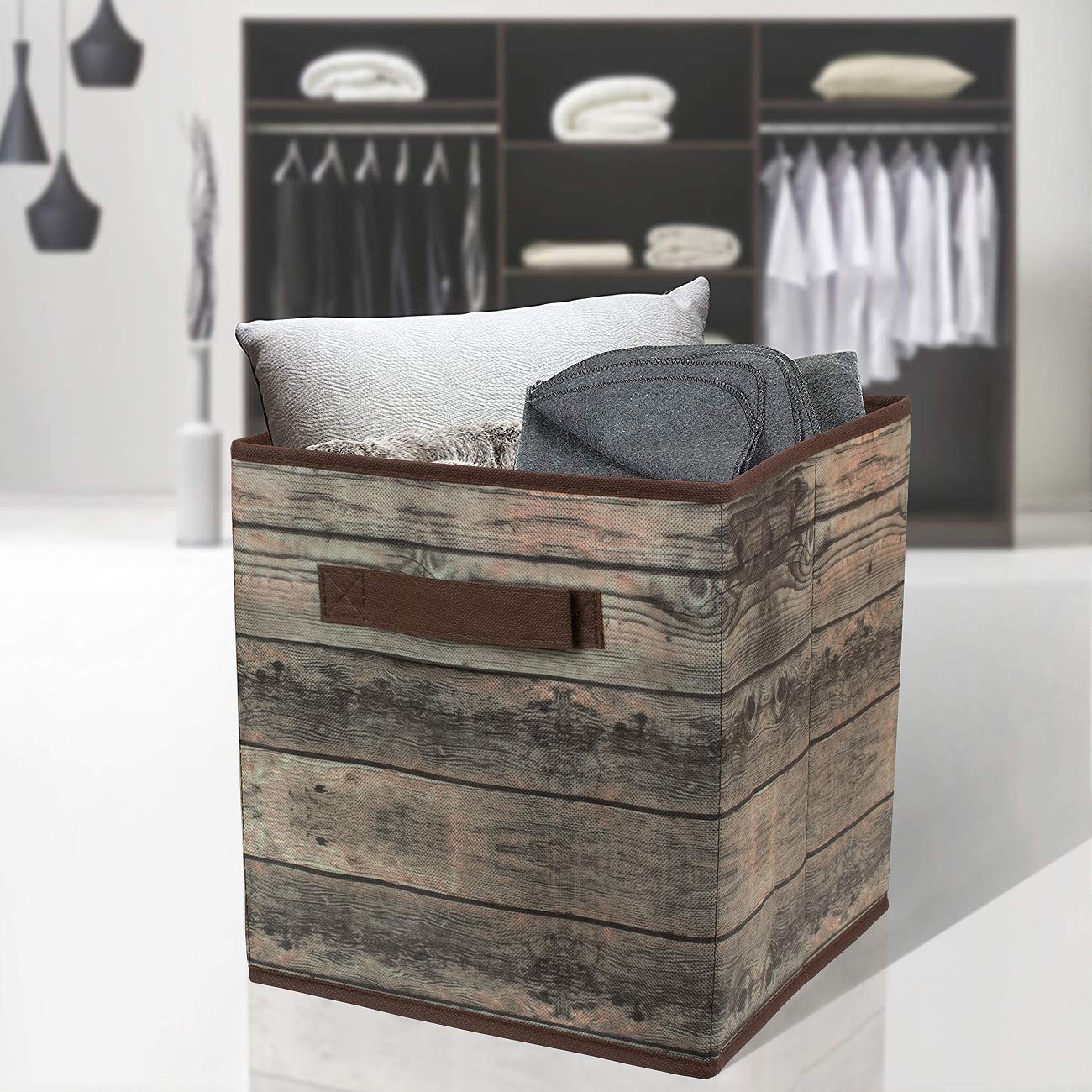 Sorbus Foldable Storage Cube Basket Bin, Rustic Wood Grain Print, 4-Pack (Rustic Bin - Brown) - Image 9