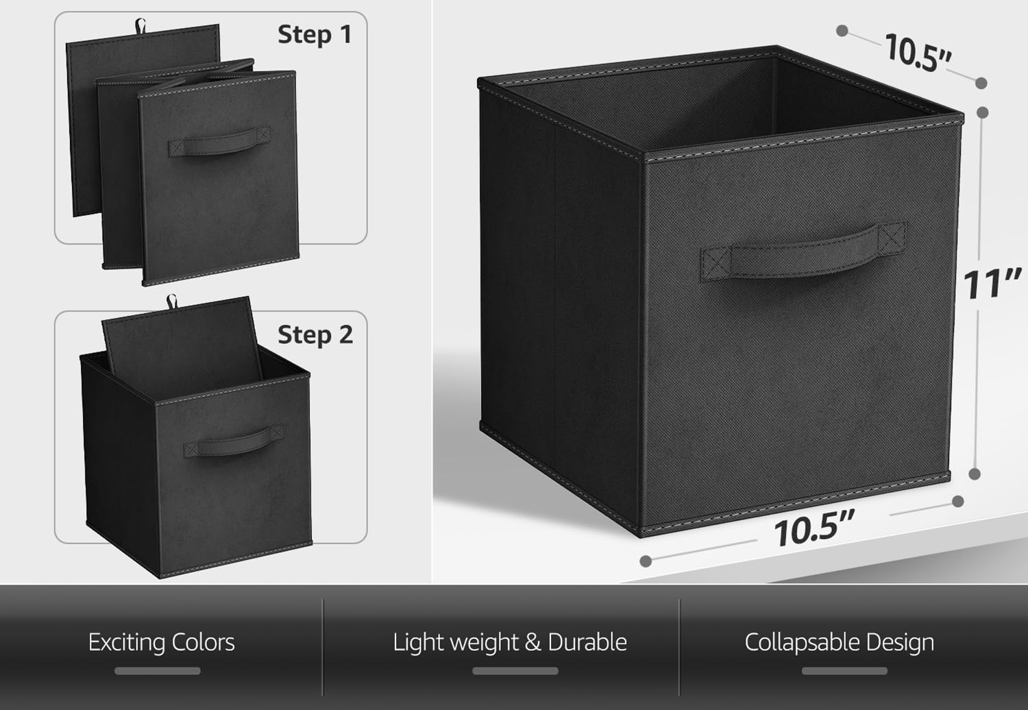 Sorbus Foldable Storage Cubes - 6 Pack, 11 Inch, Black and White, Fabric, Foldable, Storage and Organization, Versatile Use, Collapsible Storage, Lightweight and Durable - Image 2