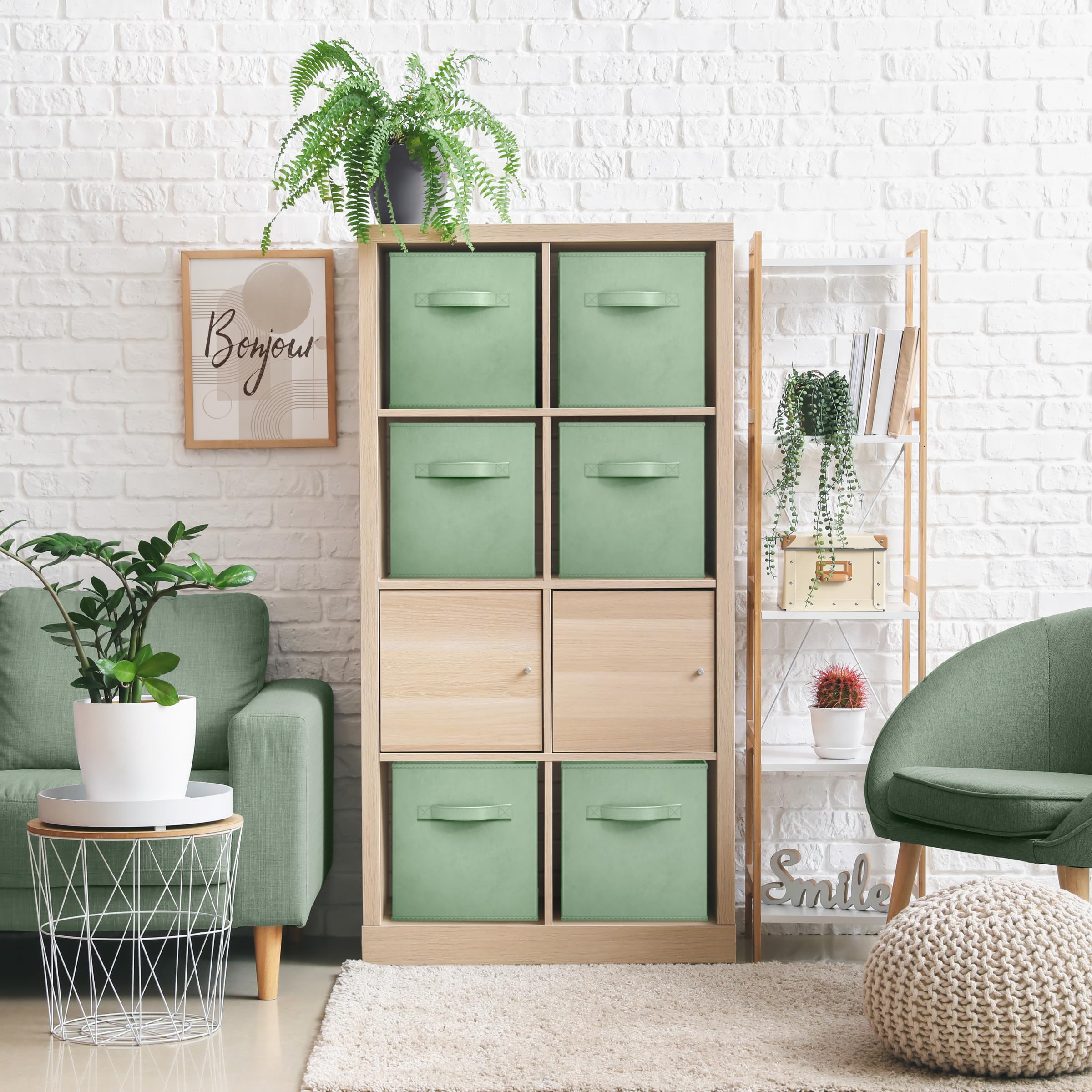 Sorbus Foldable Storage Cubes - 6 Pack, 11 Inch, Sage Green, Fabric, Foldable, Storage and Organization, Versatile Use, Collapsible Storage, Lightweight and Durable - Image 2