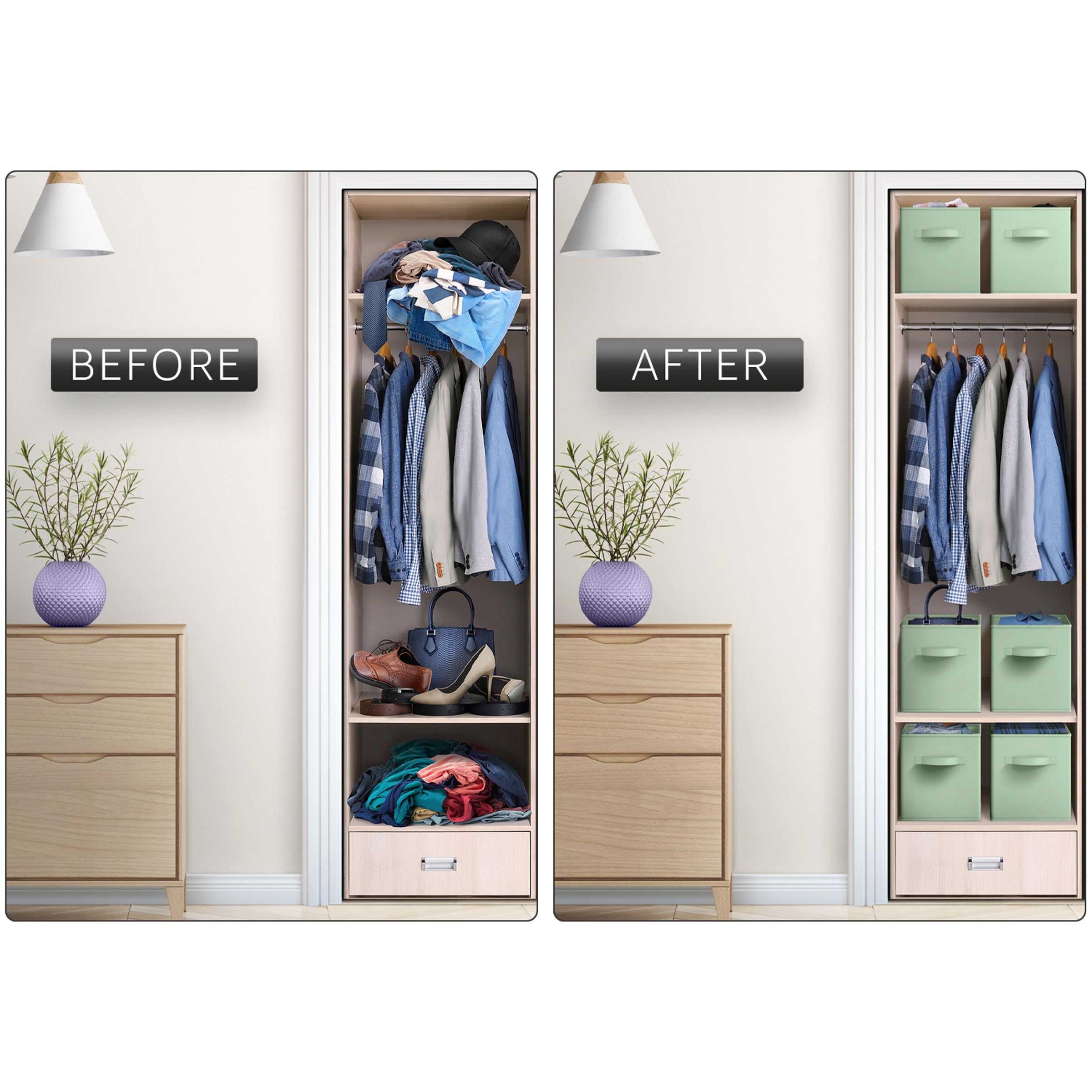Sorbus Foldable Storage Cubes - 6 Pack, 11 Inch, Sage Green, Fabric, Foldable, Storage and Organization, Versatile Use, Collapsible Storage, Lightweight and Durable - Image 5