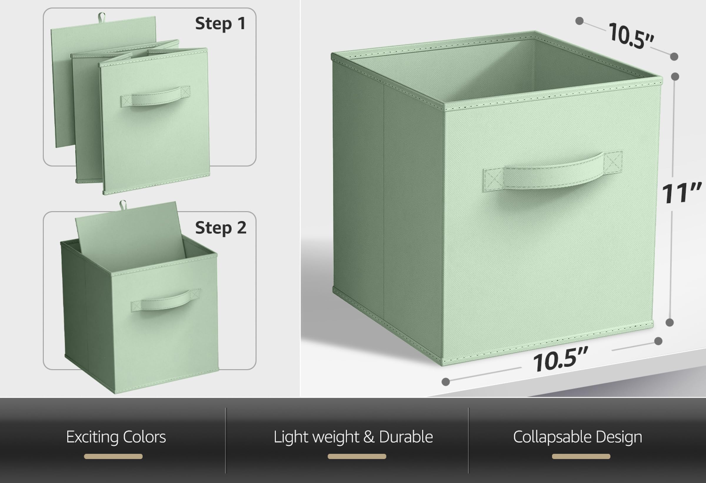 Sorbus Foldable Storage Cubes - 6 Pack, 11 Inch, Sage Green, Fabric, Foldable, Storage and Organization, Versatile Use, Collapsible Storage, Lightweight and Durable - Image 7