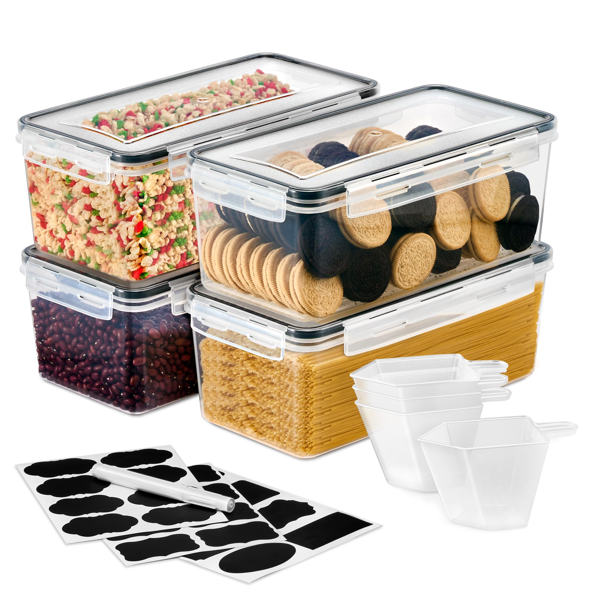 Sorbus Food Storage Containers - Pack of 4 - Air Tight, Four-Way Snap Lids Keeps Food Fresh - Store Cereal, Pasta, Flour, Nuts, Candy - Durable Plastic Kitchen Pantry Bins