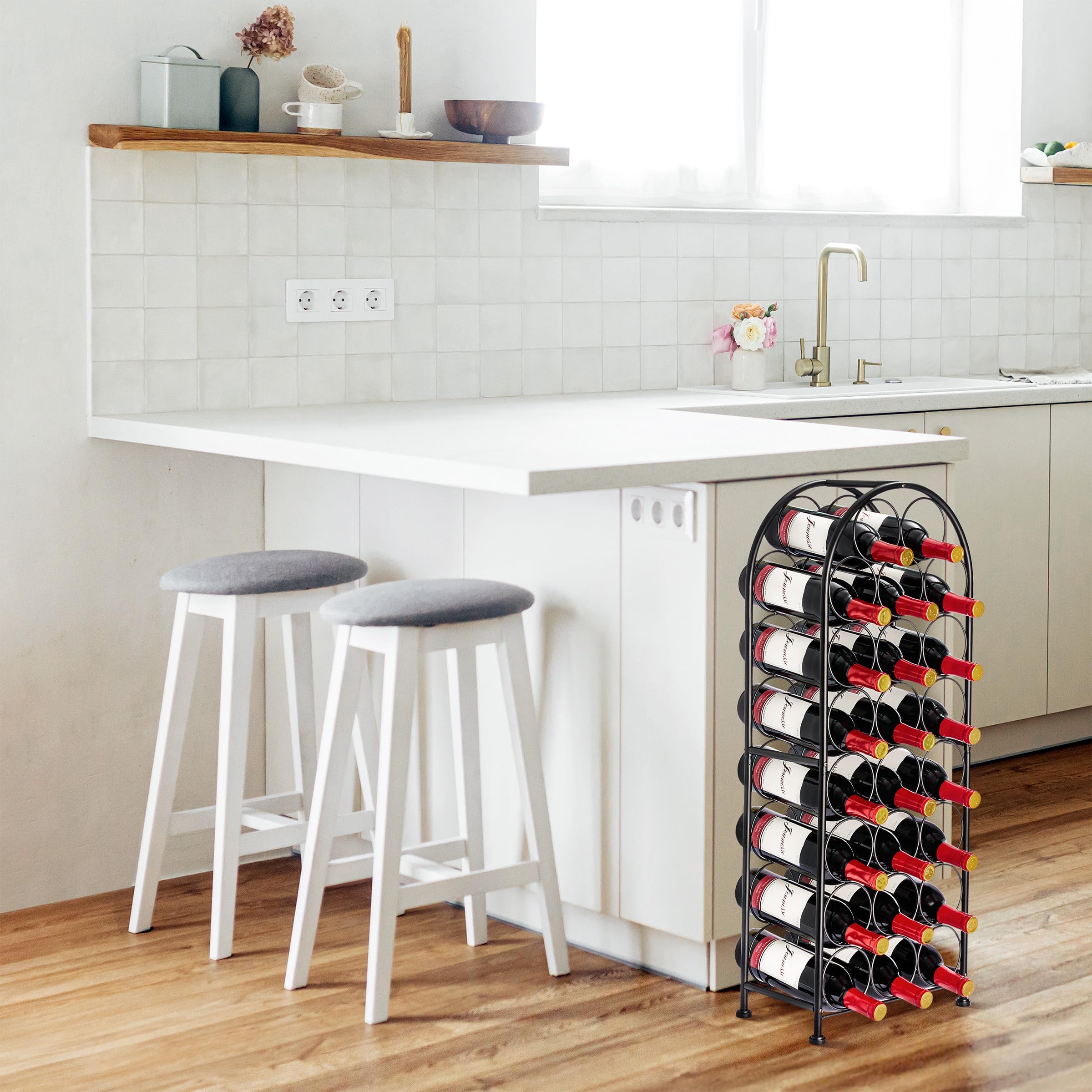 Sorbus Freestanding Wine Rack - Elegant and Unique Bordeaux Chateau Style Floor Wine Stand for 23 Wine Bottle Storage, Champagne, Metal Wine Bottle Holder Stands for Kitchen, Home Bar, Mini Wine Bar - Image 3