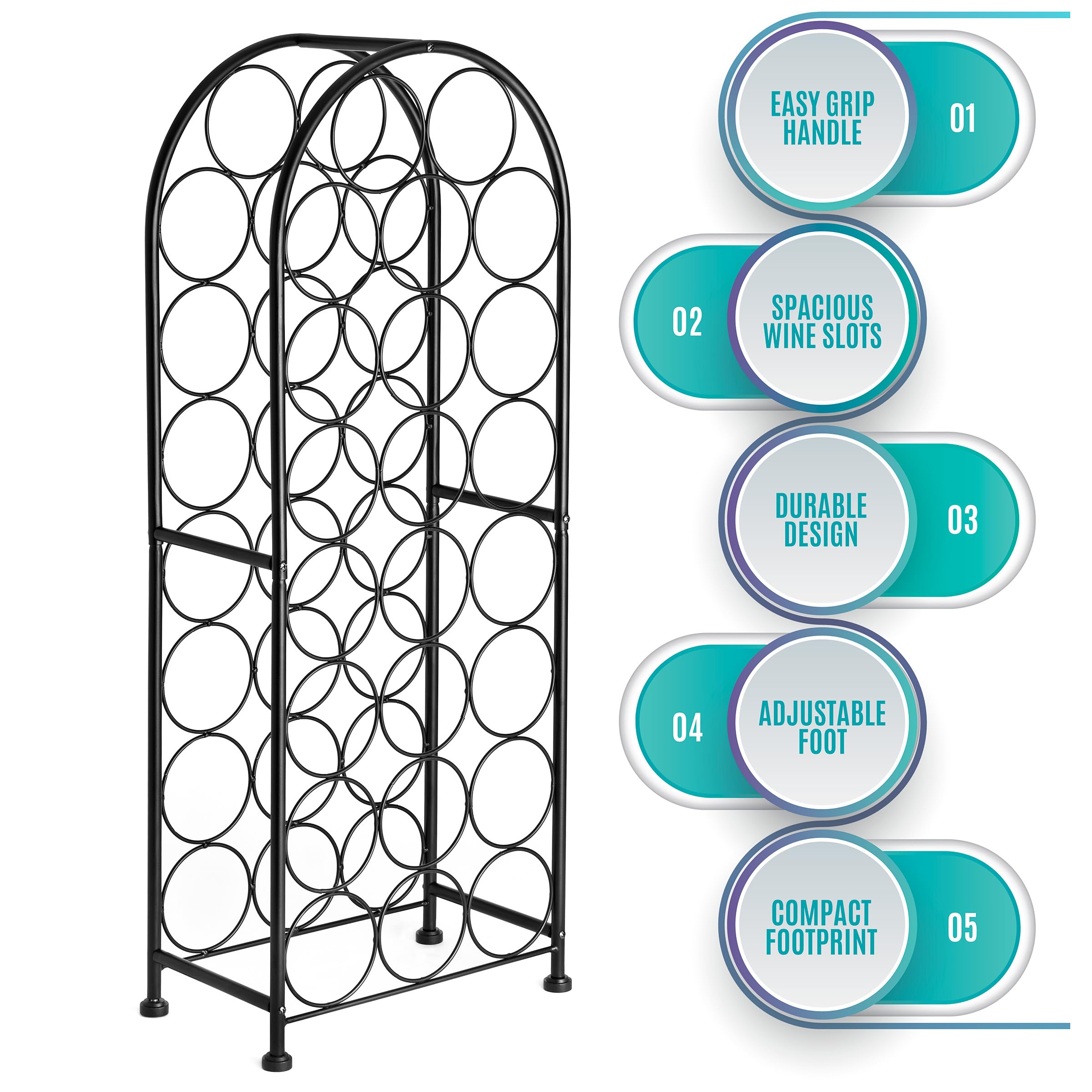 Sorbus Freestanding Wine Rack - Elegant and Unique Bordeaux Chateau Style Floor Wine Stand for 23 Wine Bottle Storage, Champagne, Metal Wine Bottle Holder Stands for Kitchen, Home Bar, Mini Wine Bar - Image 4