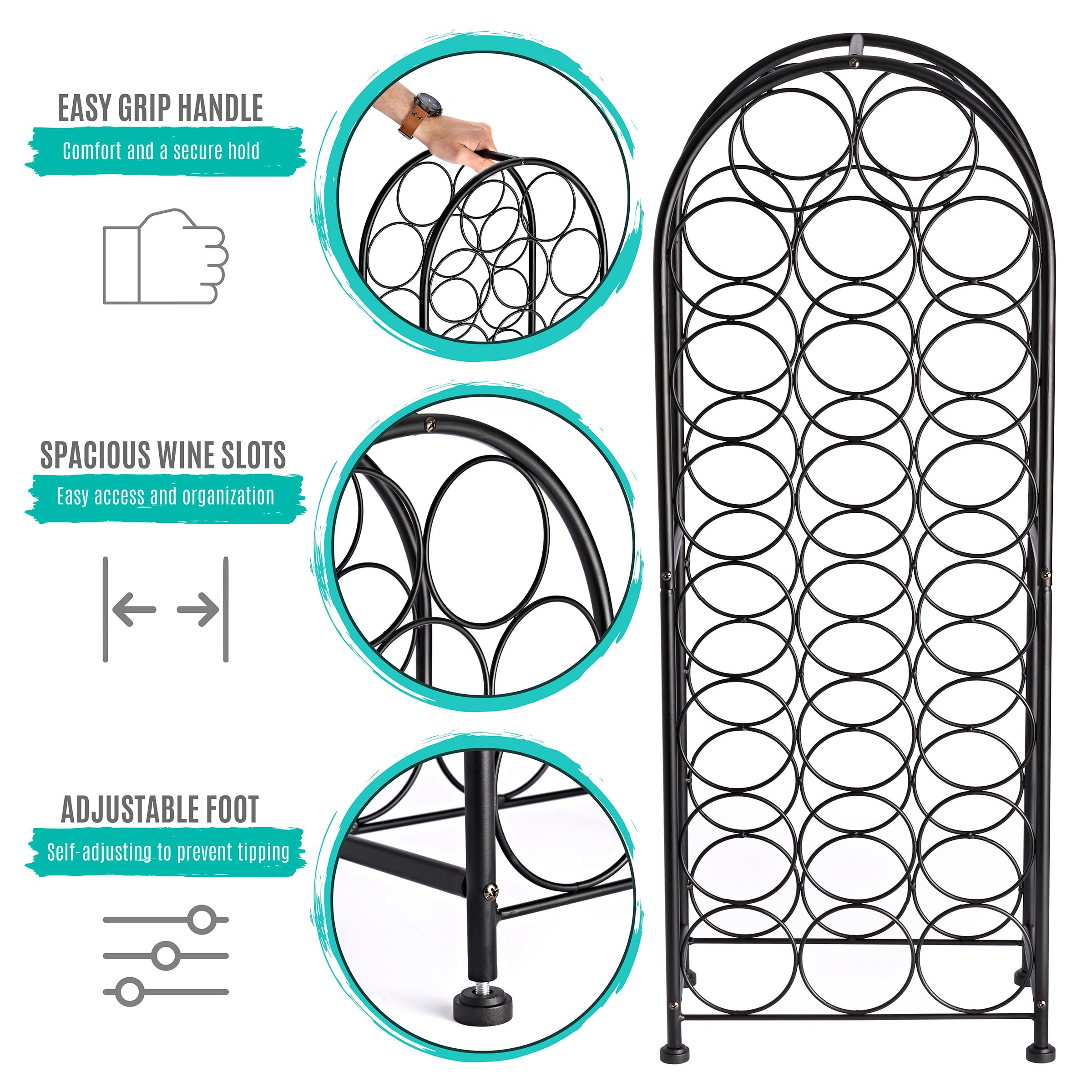 Sorbus Freestanding Wine Rack - Elegant and Unique Bordeaux Chateau Style Floor Wine Stand for 23 Wine Bottle Storage, Champagne, Metal Wine Bottle Holder Stands for Kitchen, Home Bar, Mini Wine Bar - Image 6