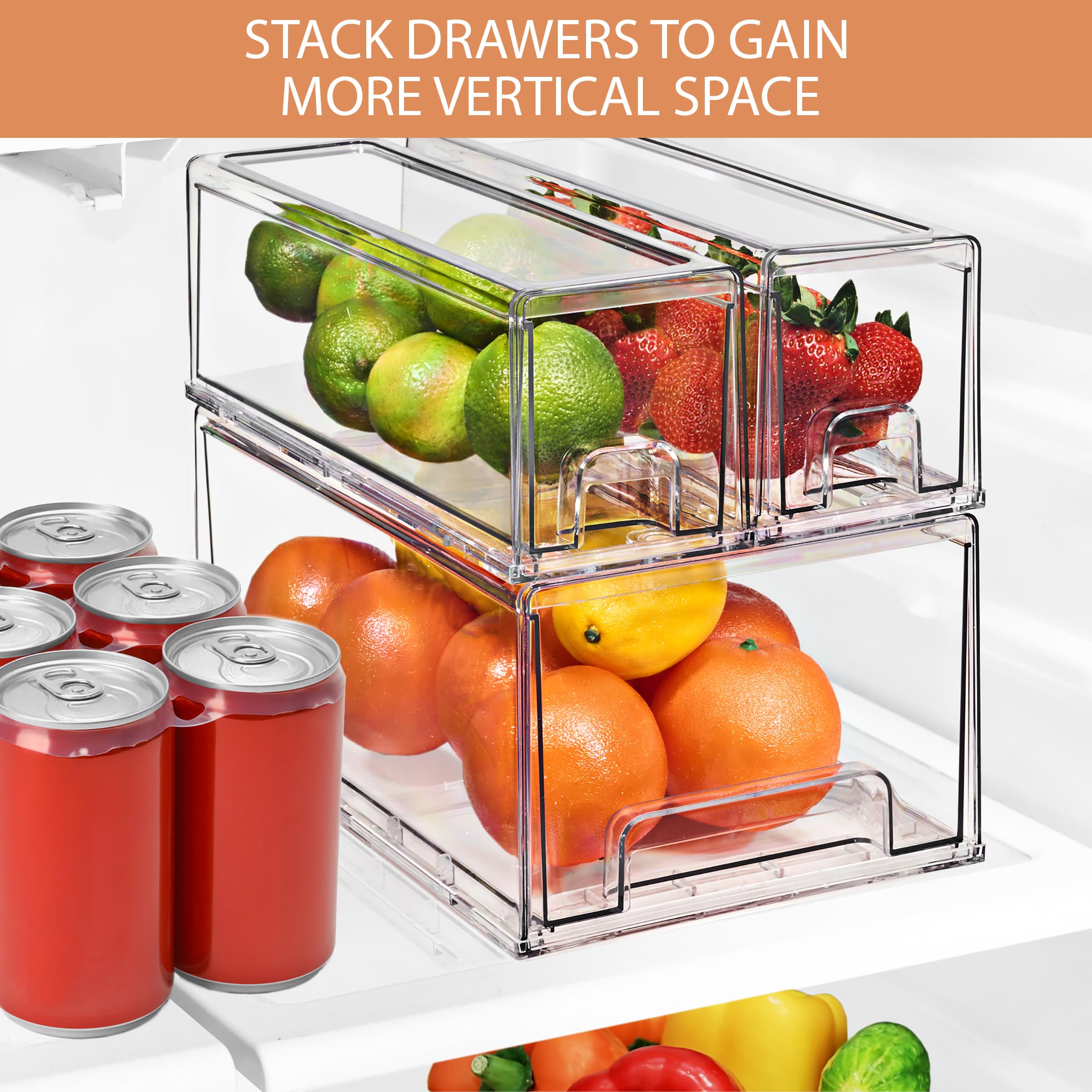 Sorbus Fridge Drawers - Clear Stackable Pull Out Refrigerator Organizer Bins - Food Storage Containers for Kitchen, Freezer, Vanity & Fridge (3 Pack | 1 Large, 2 Small Stackable Drawer Bins) - Image 7